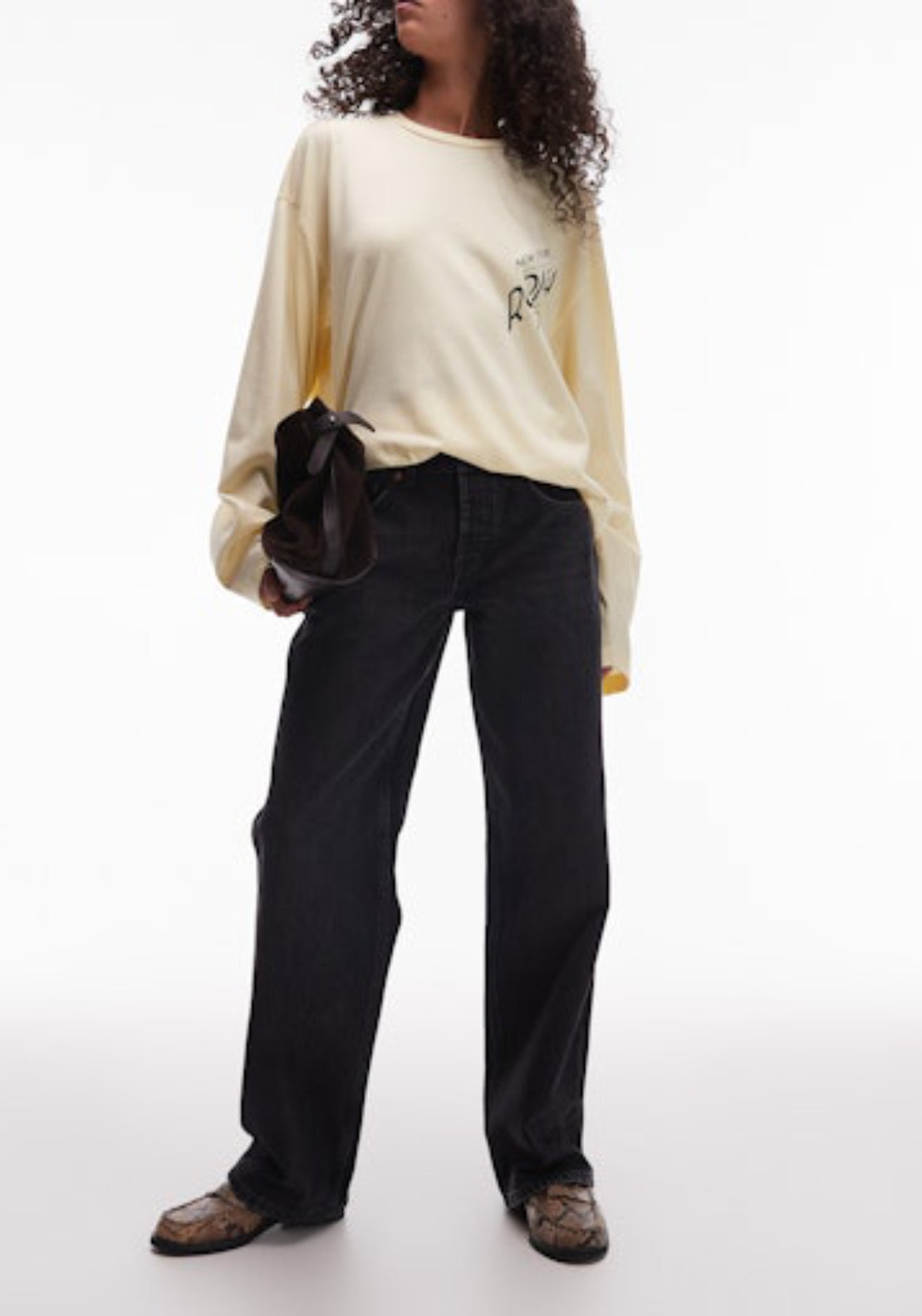 Topshop Ember Low Rise Wide Jeans - Black Denim 1 Shaws Department Stores