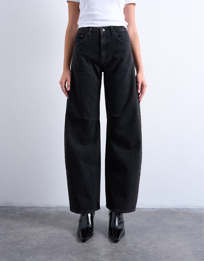Topshop Brit Barrel Jean - Black Denim 1 Shaws Department Stores
