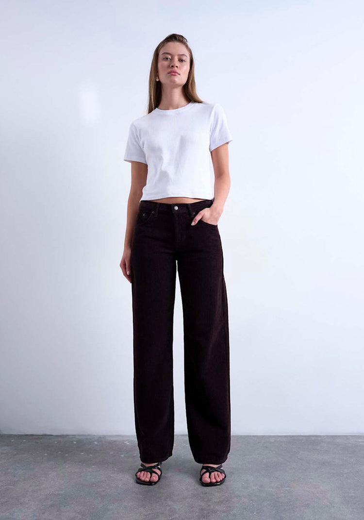 Topshop Ember Low Rise Wide Leg Jean - Brown Denim 1 Shaws Department Stores