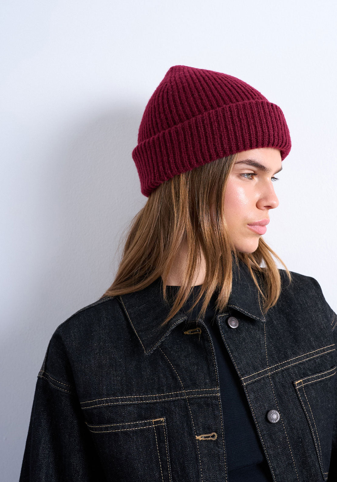Topshop Henry Ribbed Beanie - Burgundy 1 Shaws Department Stores