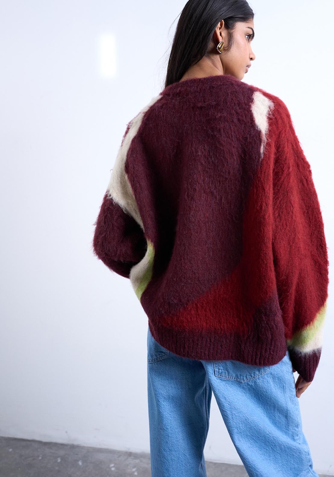 Topshop Ivy Flower Knit Pullover - Burgundy 2 Shaws Department Stores