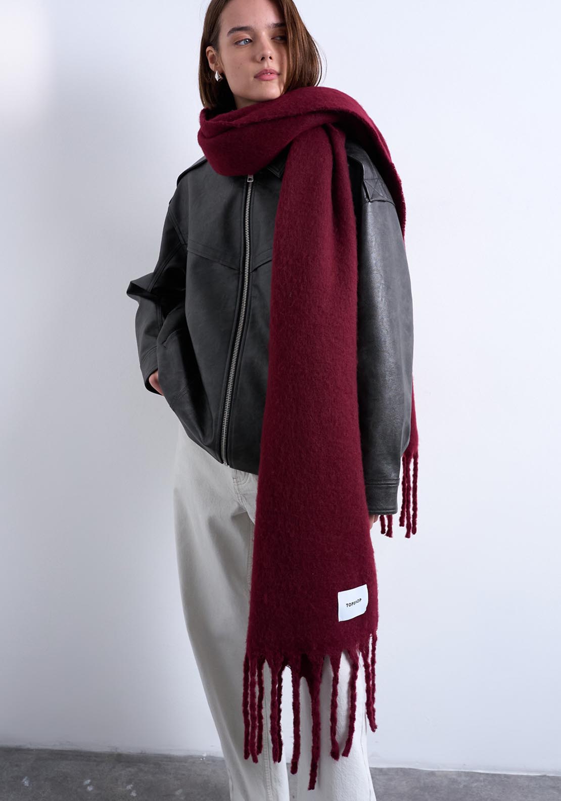 Topshop Sydney Scarf - Burgundy 1 Shaws Department Stores