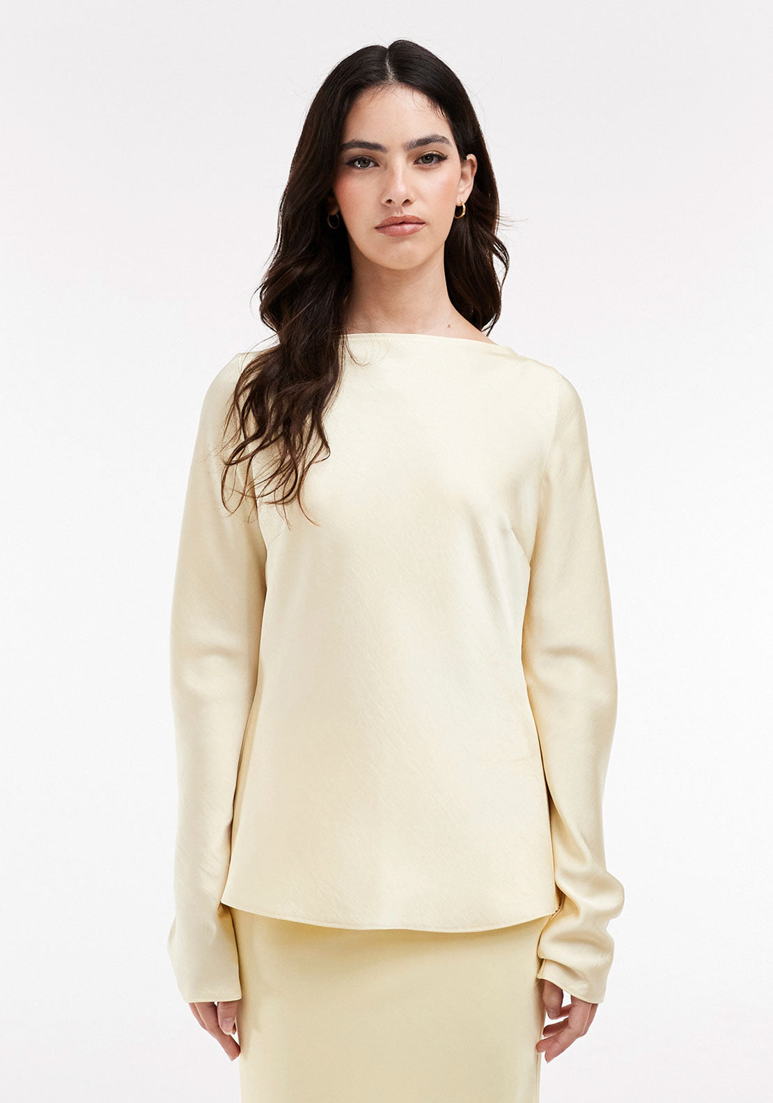 Topshop Talia Long Sleeve Top - Oat Milk 3 Shaws Department Stores