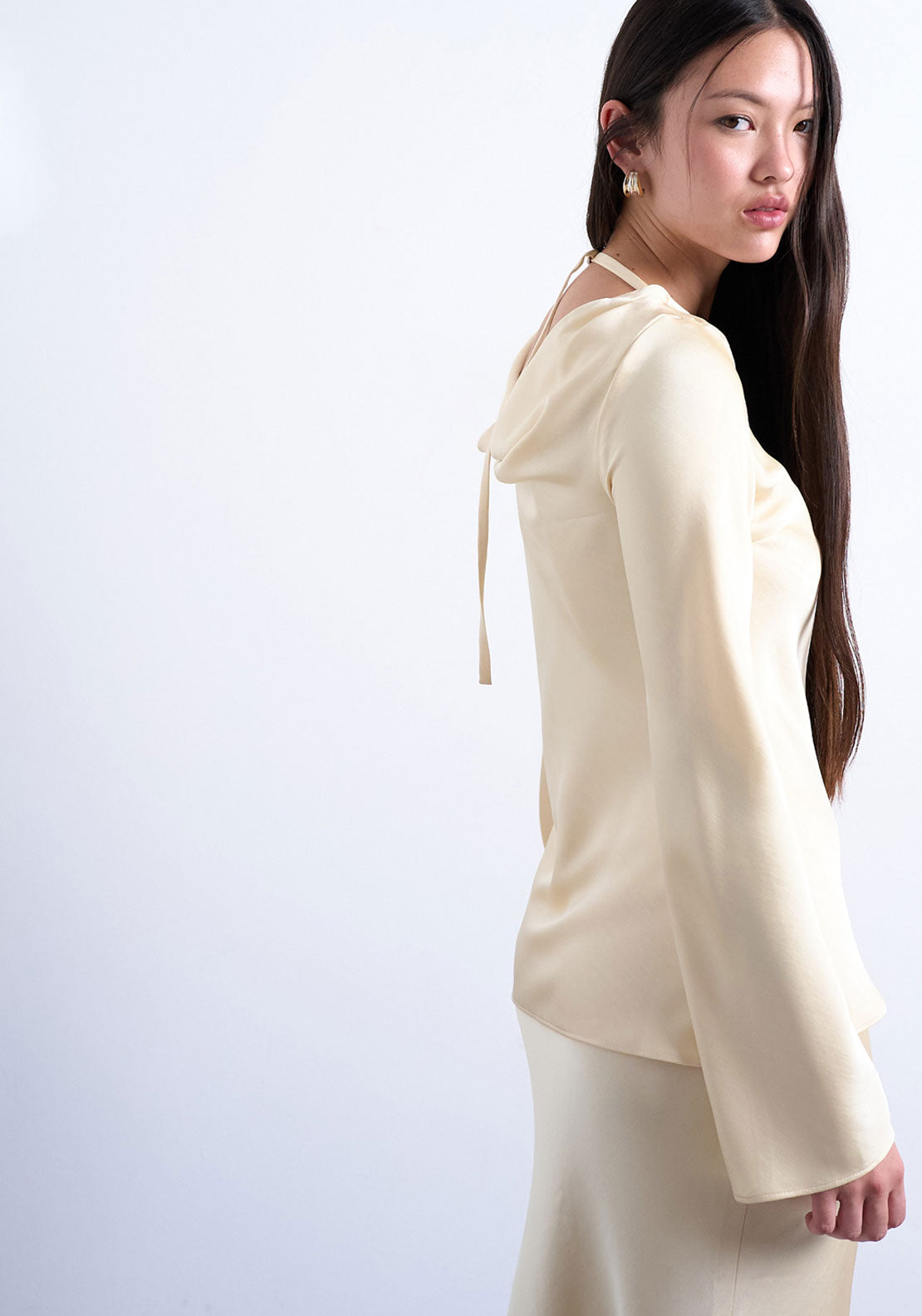 Topshop Talia Long Sleeve Top - Oat Milk 2 Shaws Department Stores