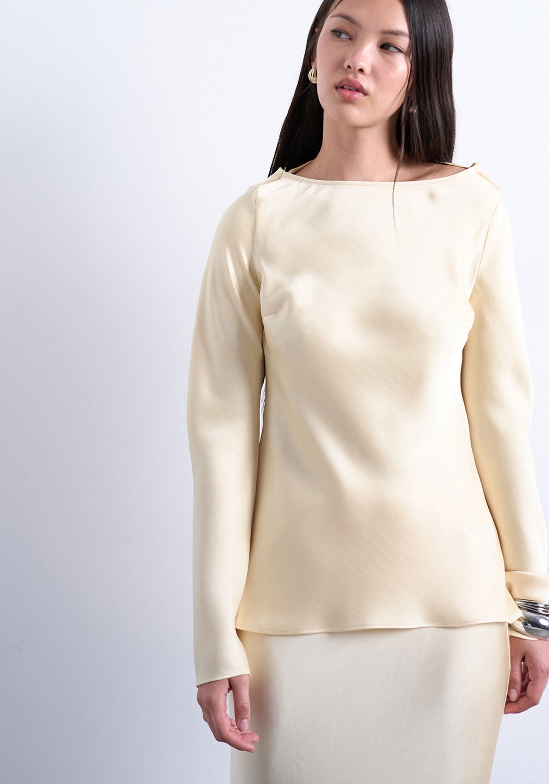 Topshop Talia Long Sleeve Top - Oat Milk 1 Shaws Department Stores