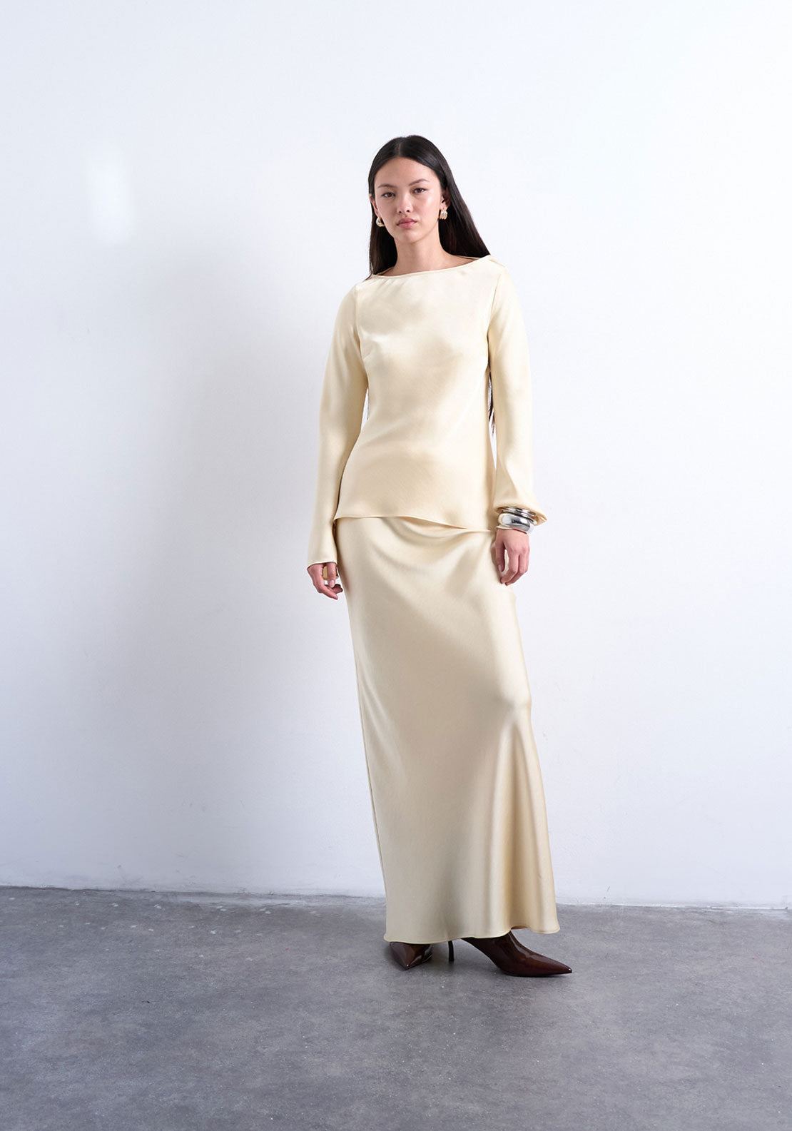 Topshop Talia Long Sleeve Top - Oat Milk 4 Shaws Department Stores