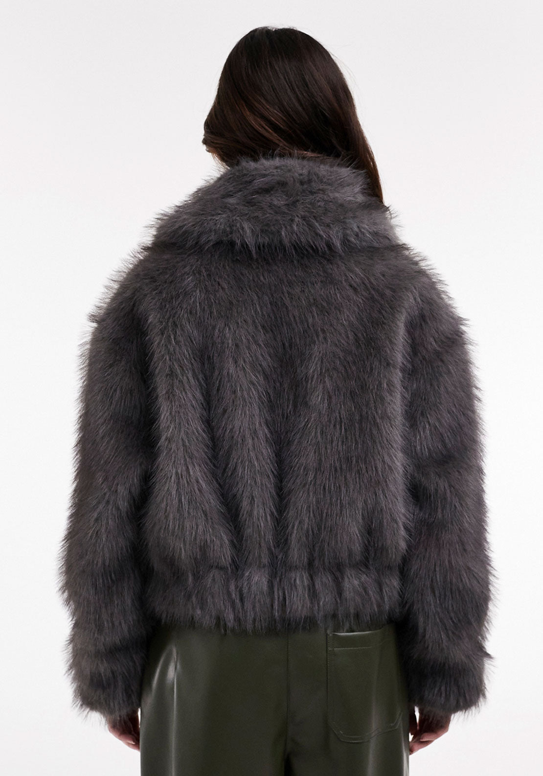 Topshop Juliana Pu Bomber Jacket - Concrete Grey 2 Shaws Department Stores