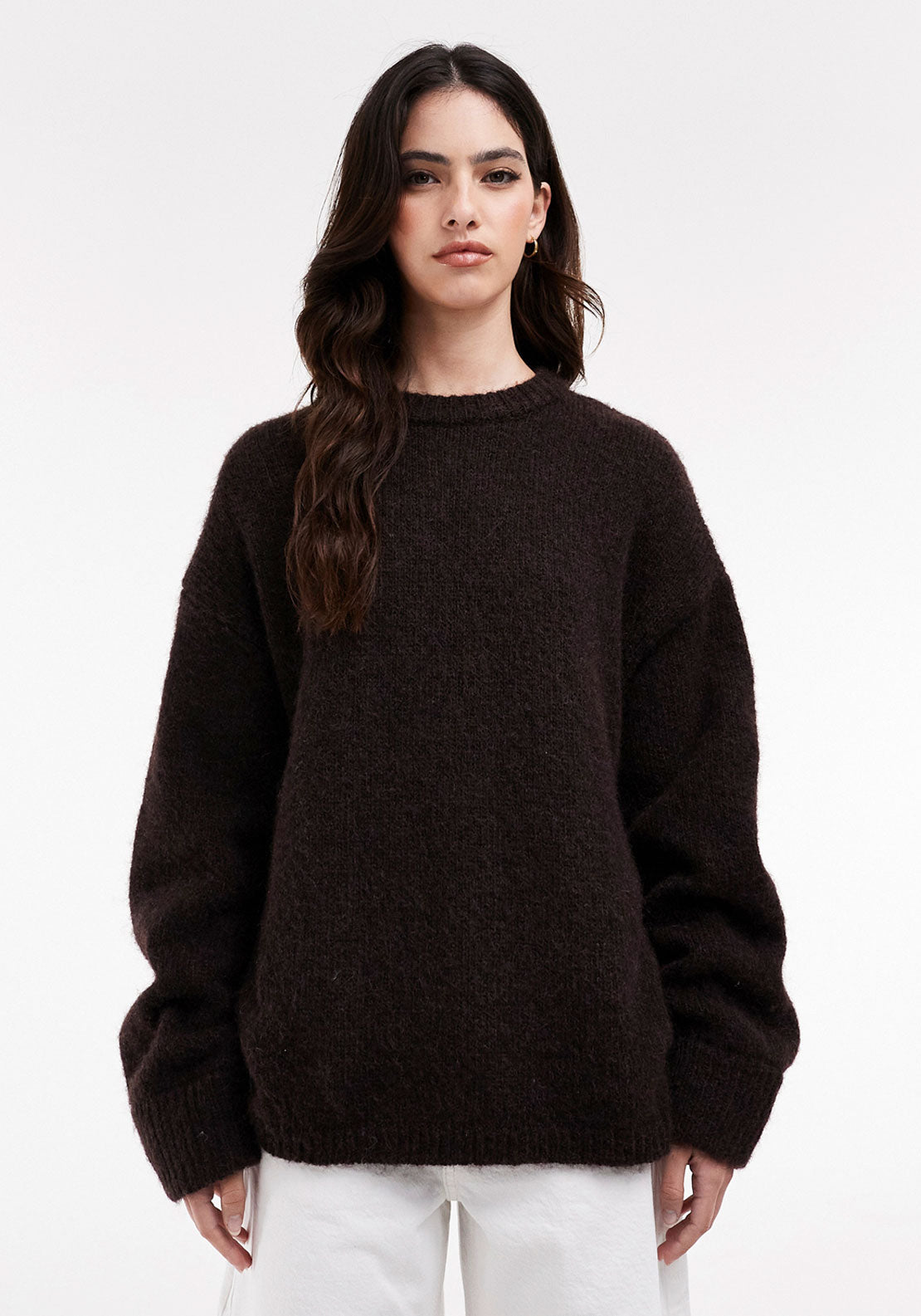Topshop Kille Boxy Crew Pullover - Brown Stone 1 Shaws Department Stores