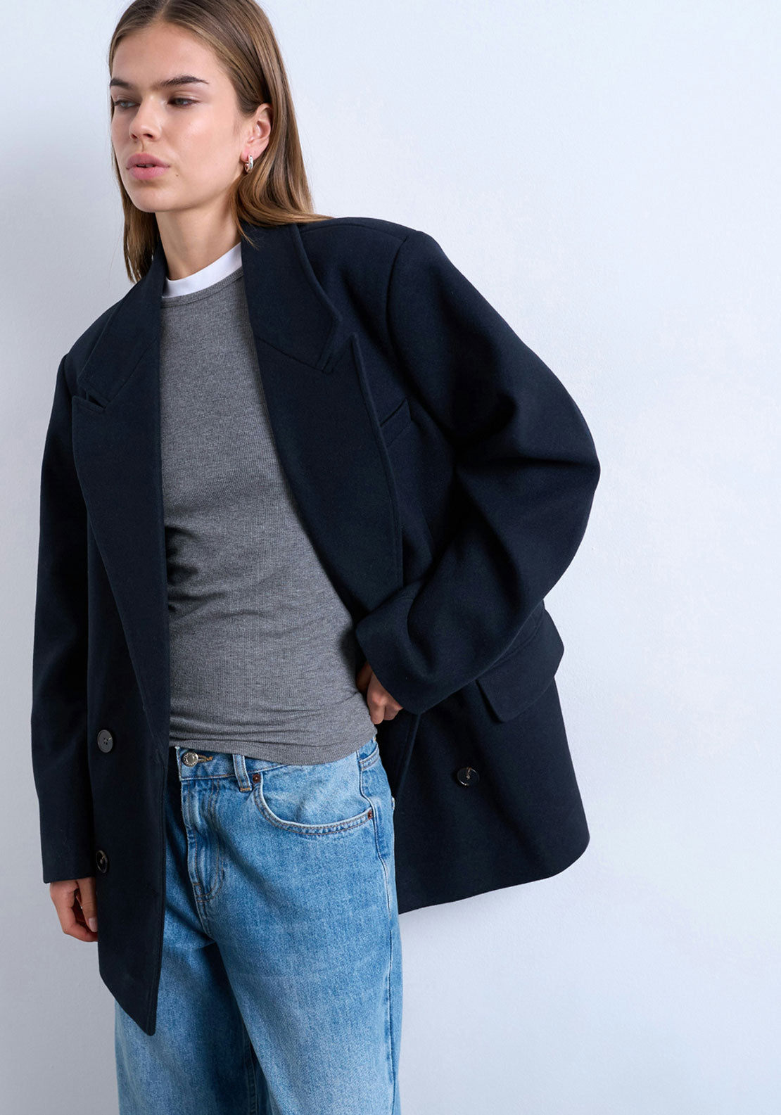 Topshop Ebba Twill Blazer - Navy Blazer 1 Shaws Department Stores