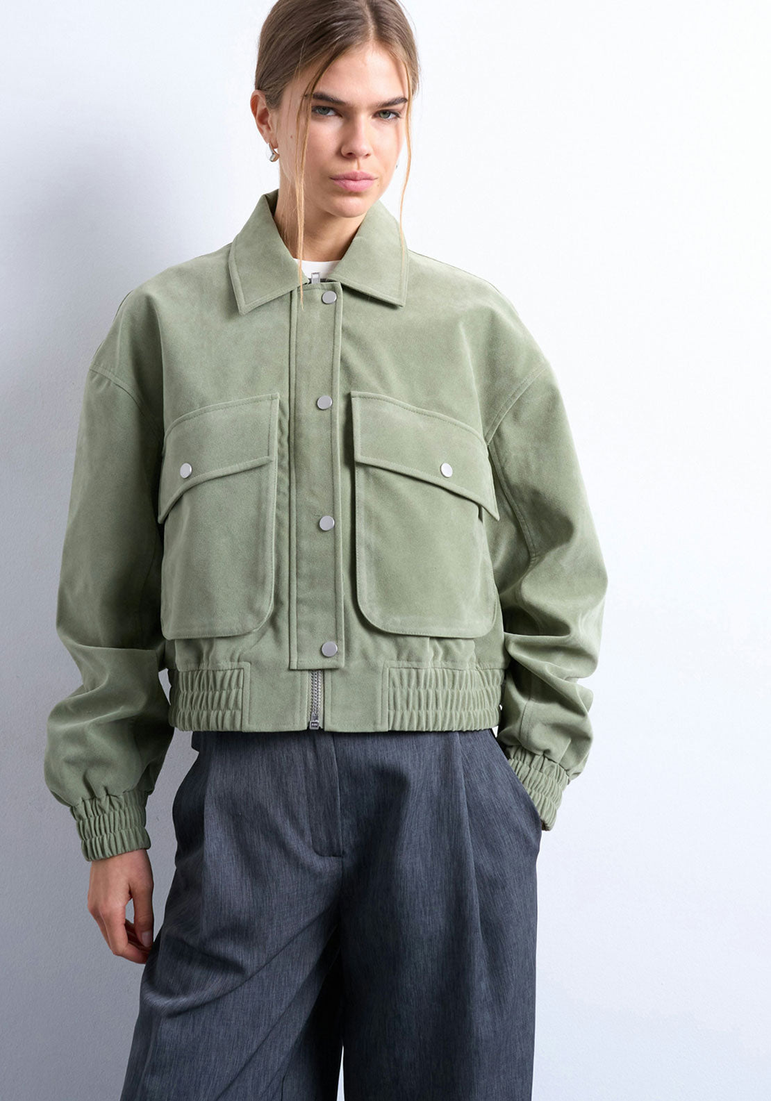 Topshop Isabella Short Jacket - Sage 1 Shaws Department Stores