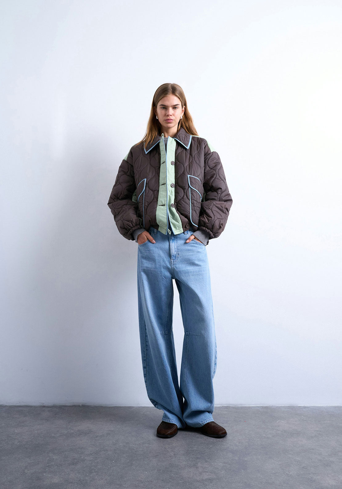 Topshop Sky Quilted Shacket - Blue Iolite 4 Shaws Department Stores