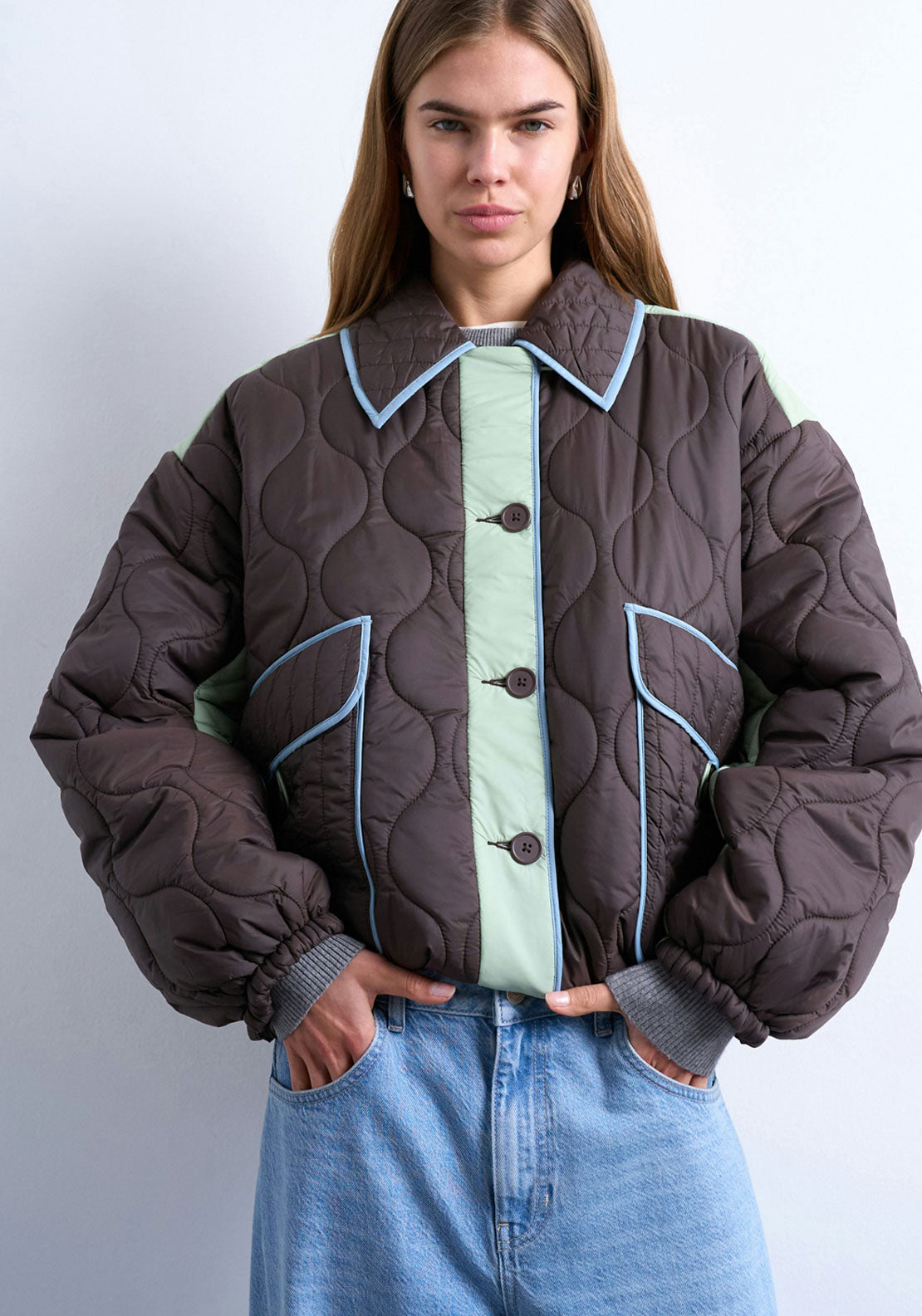 Topshop Sky Quilted Shacket - Blue Iolite 1 Shaws Department Stores