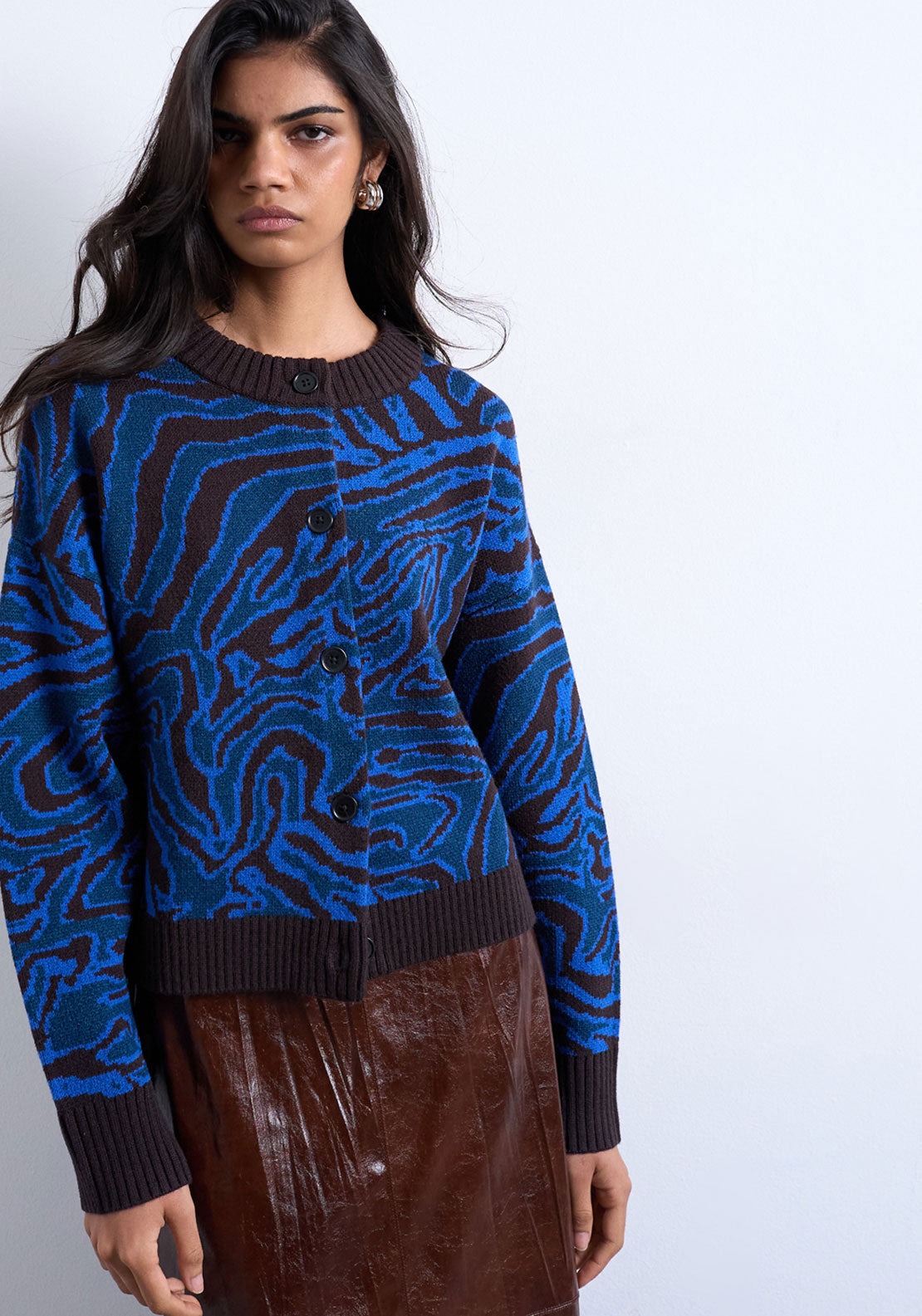 Topshop Marie Crew Neck Cardigan - Blue Iolite 1 Shaws Department Stores