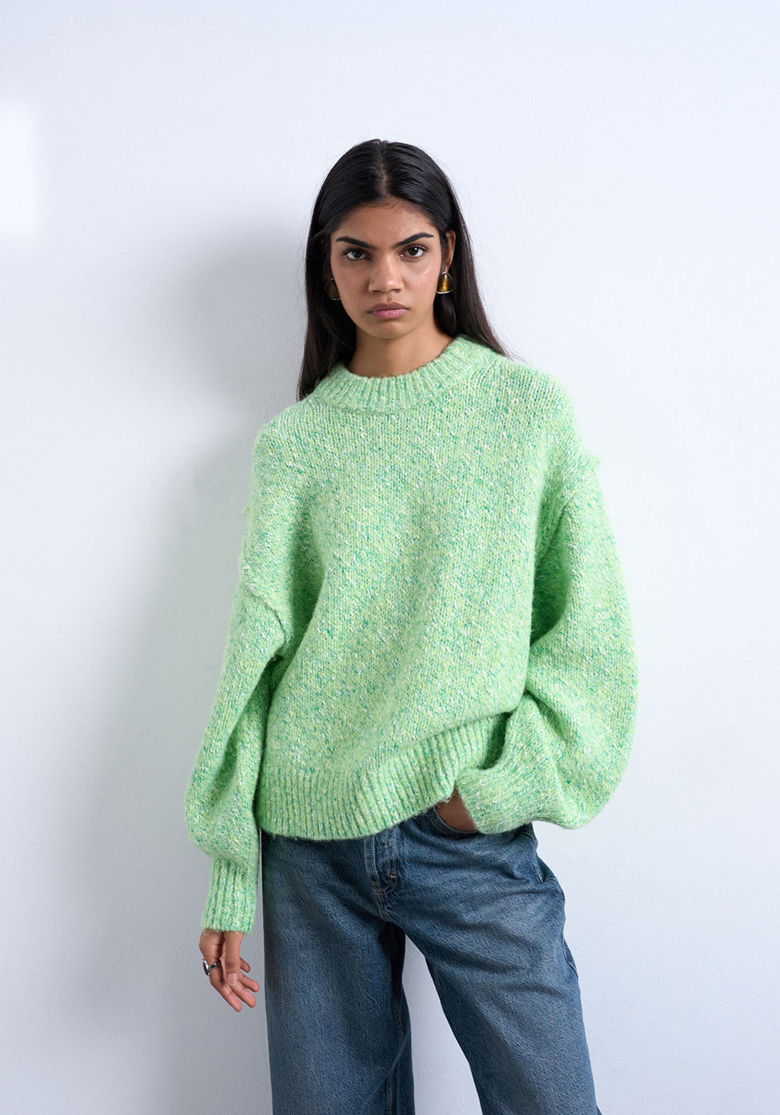 Topshop Anna Crew Neck Pullover - Bright Green 1 Shaws Department Stores