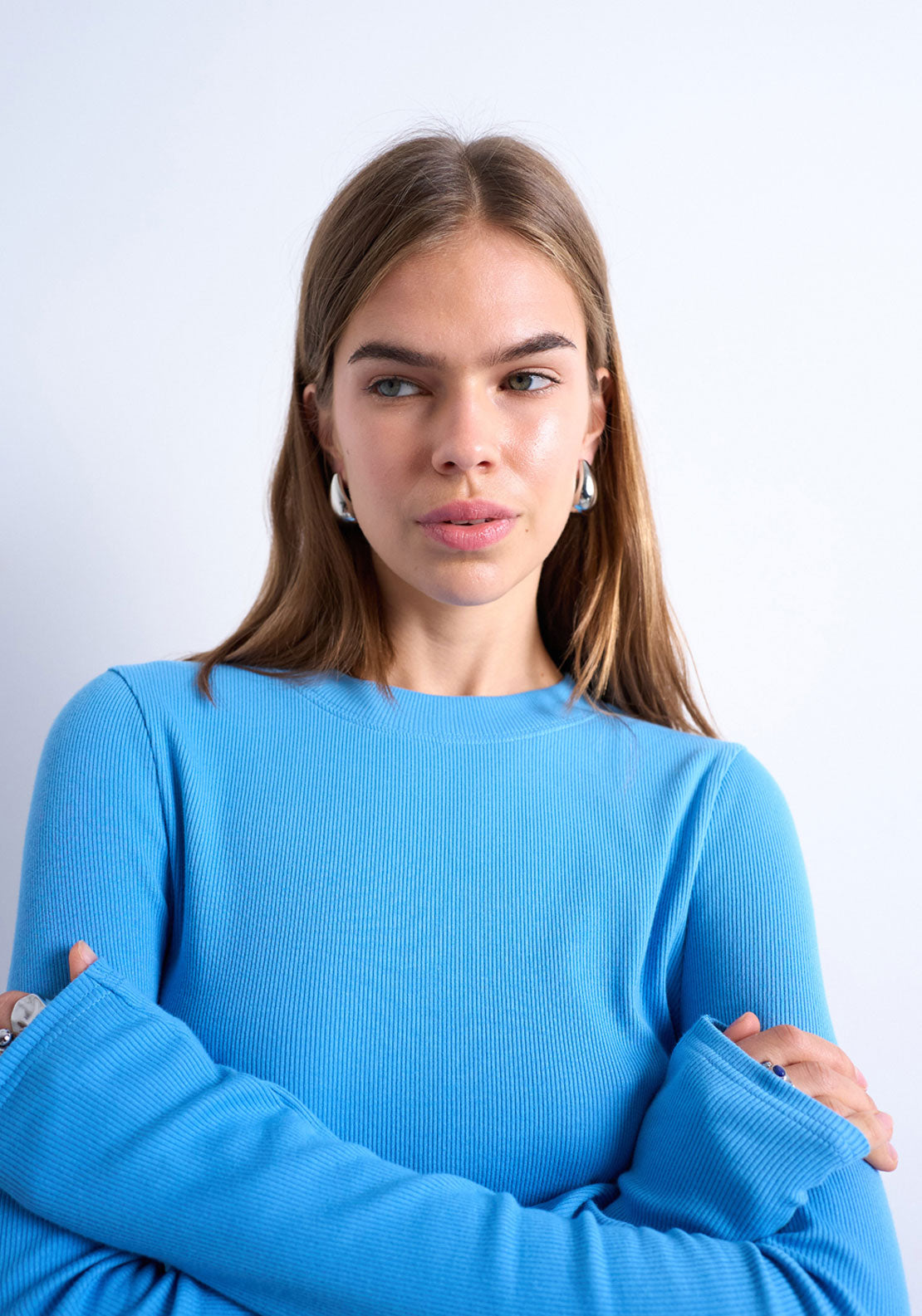 Topshop Bea Rib Curved Hem Top - Blue Iolite 3 Shaws Department Stores
