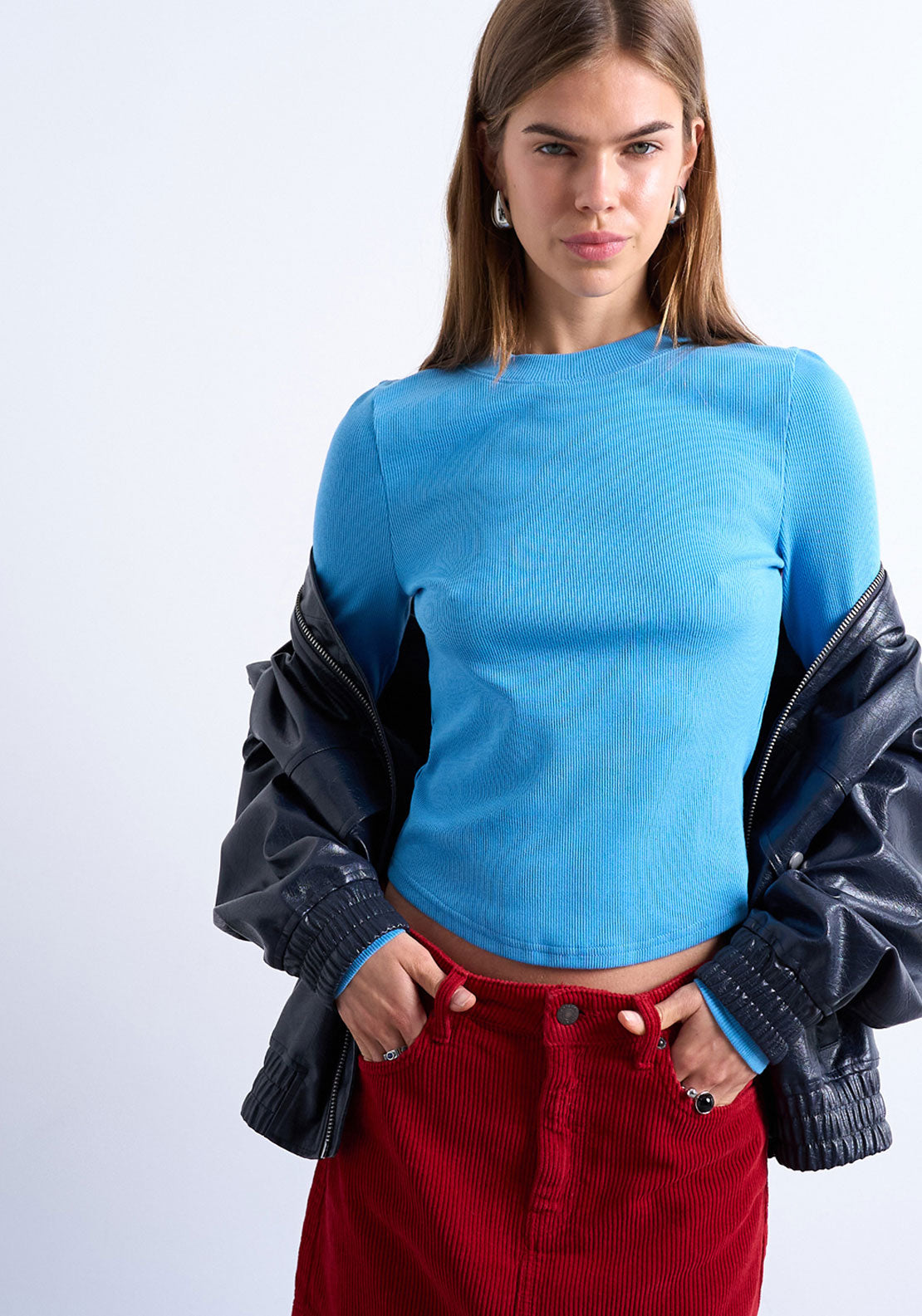 Topshop Bea Rib Curved Hem Top - Blue Iolite 1 Shaws Department Stores