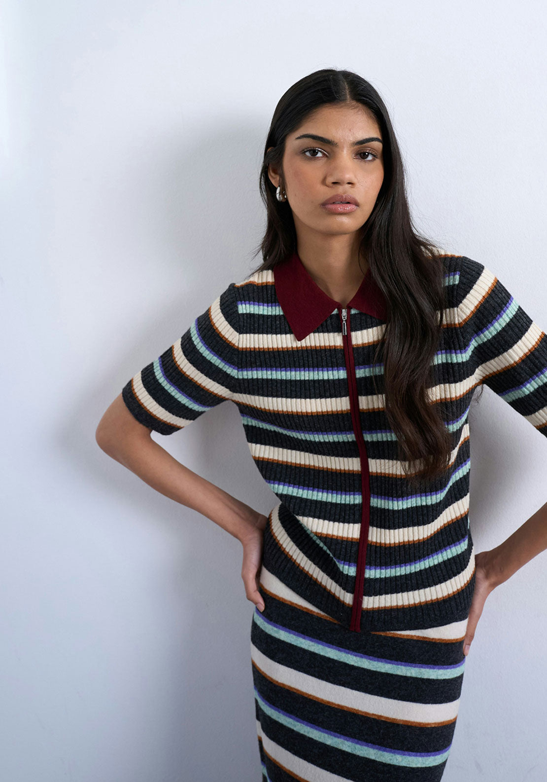 Topshop Rebecca Zip Polo Pullover - Burgundy 1 Shaws Department Stores
