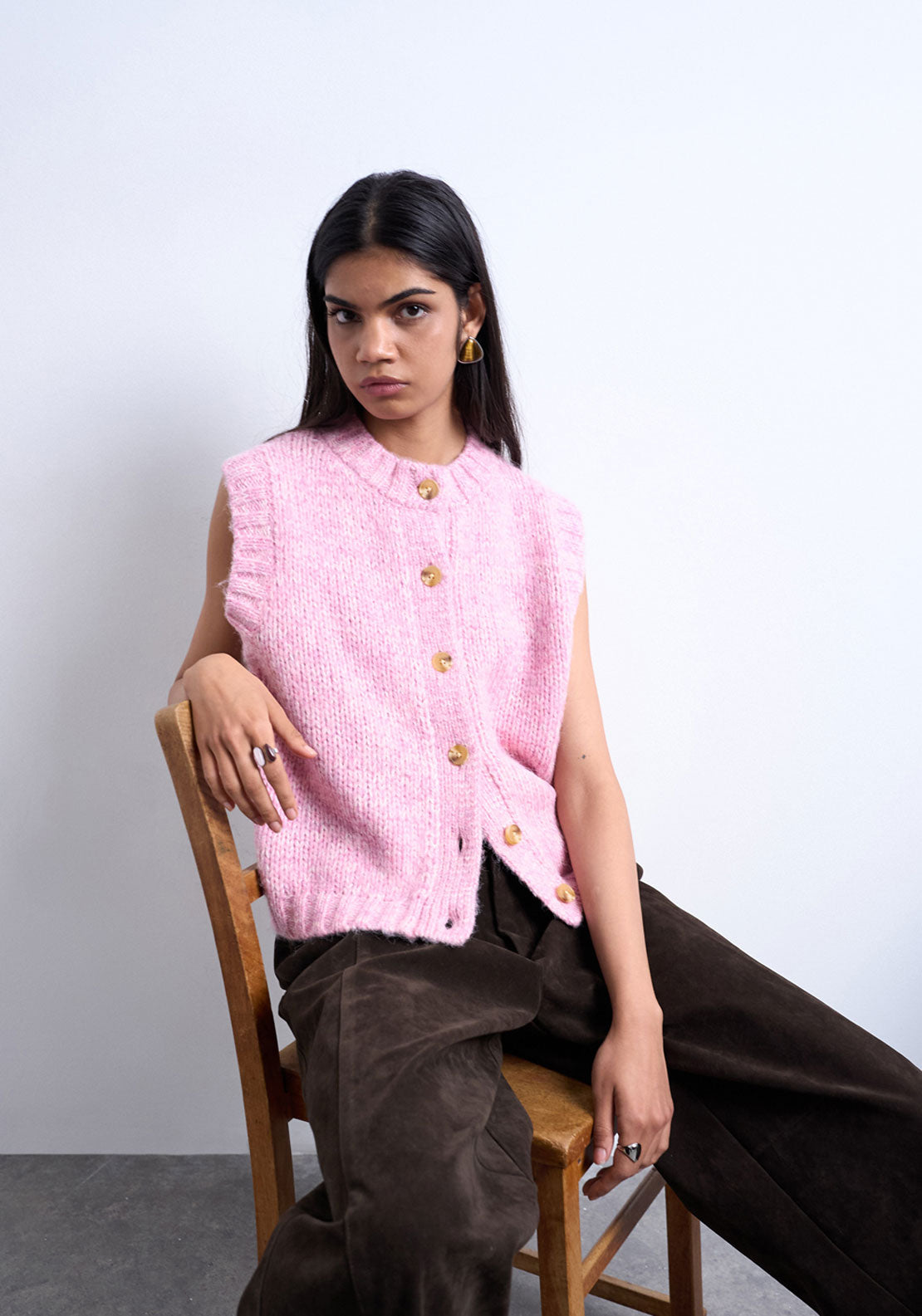 Topshop Fiona Oversize Crew Neck Vest - Pink Glo 1 Shaws Department Stores