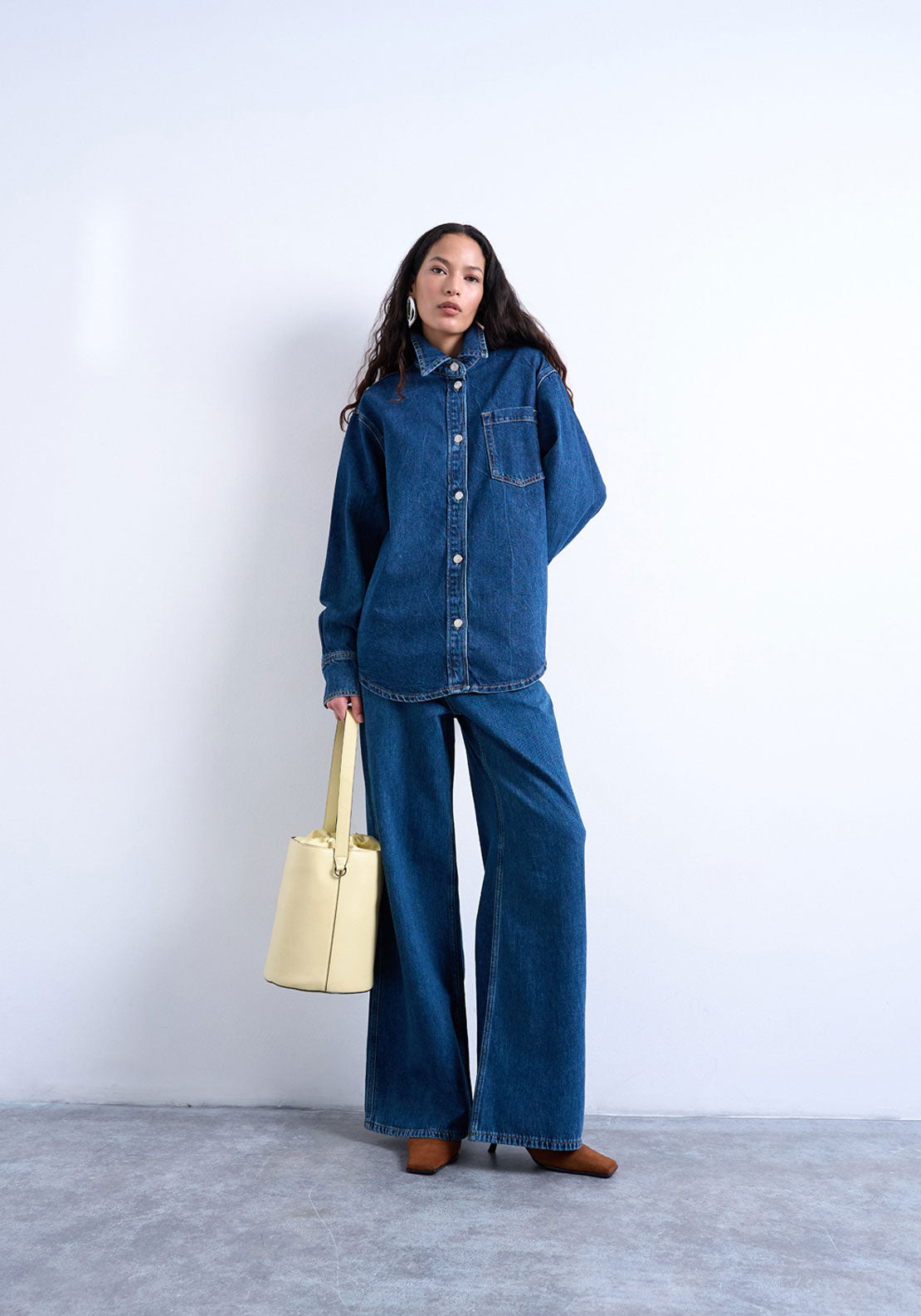 Topshop Madison Denim Shacket - Medium Blue Denim 4 Shaws Department Stores