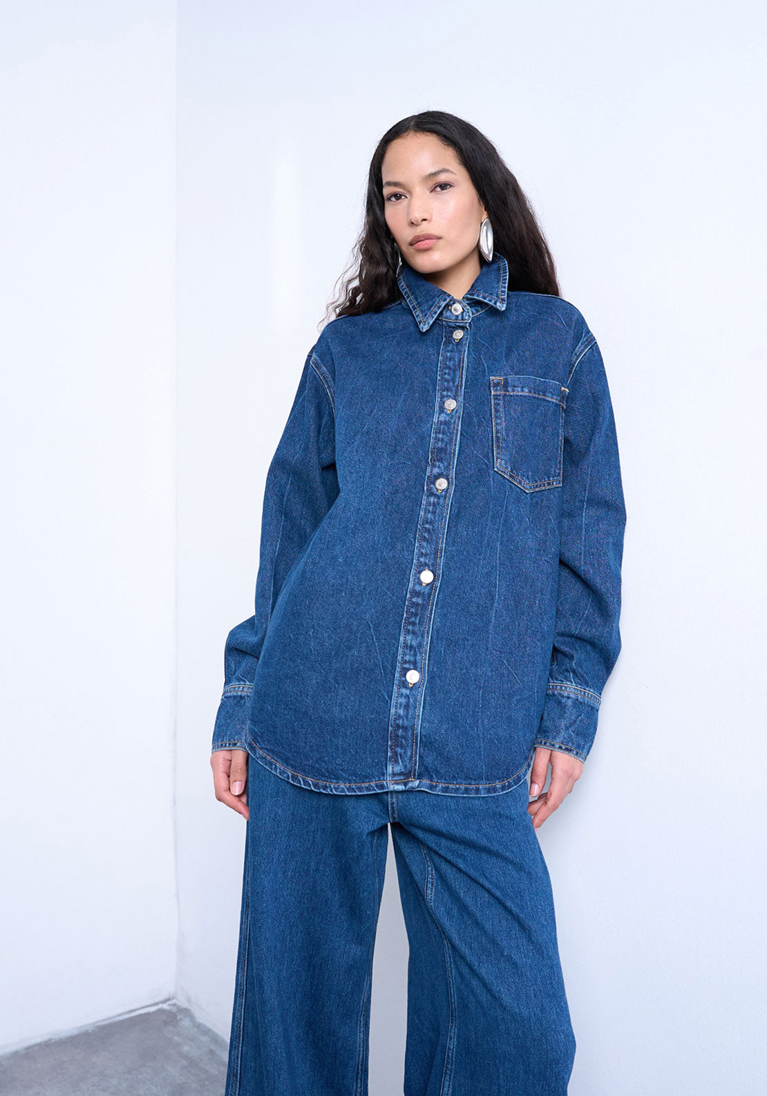 Topshop Madison Denim Shacket - Medium Blue Denim 1 Shaws Department Stores