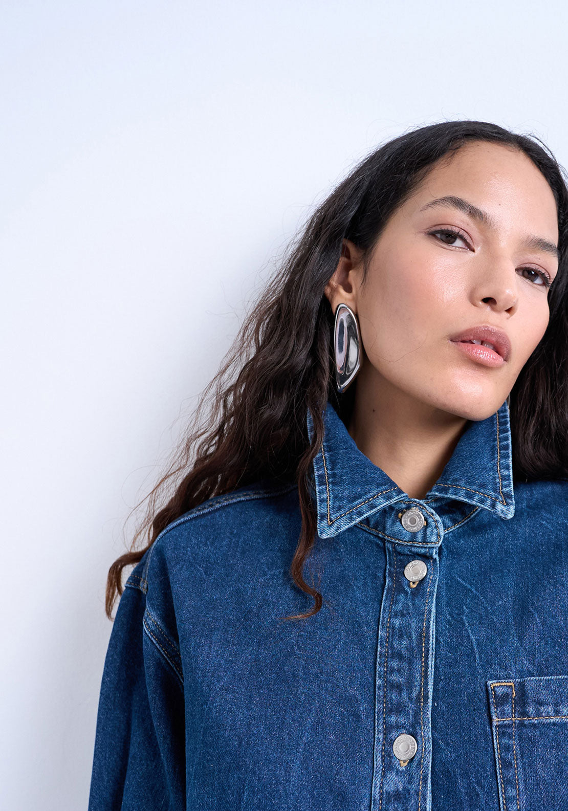 Topshop Madison Denim Shacket - Medium Blue Denim 3 Shaws Department Stores