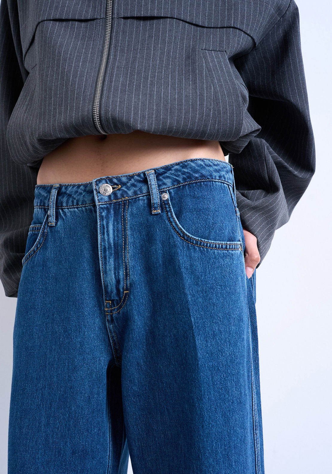 Topshop Sofie Low Rise Straight Jeans - Medium Blue Denim 3 Shaws Department Stores