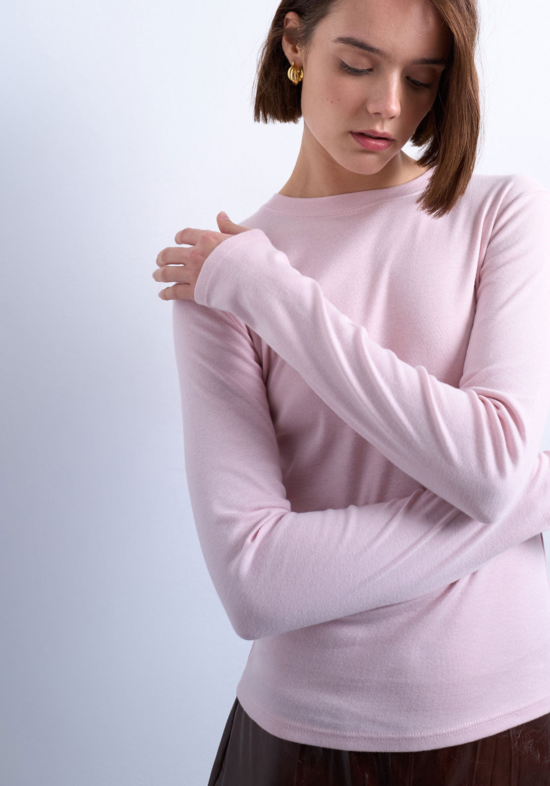 Topshop Hazel Long sleeve Everyday T-Shirt - Light Pink 1 Shaws Department Stores