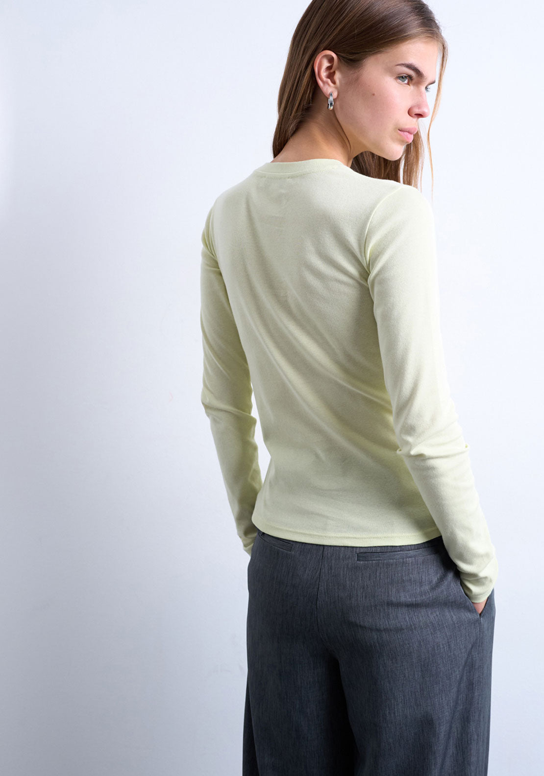 Topshop Hazel Long sleeve Everyday T-Shirt - Sage Green 2 Shaws Department Stores
