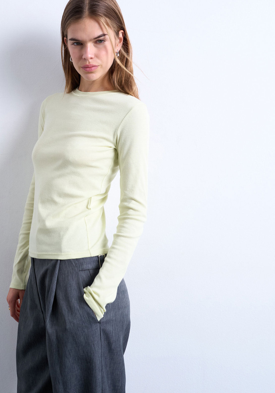 Topshop Hazel Long sleeve Everyday T-Shirt - Sage Green 1 Shaws Department Stores
