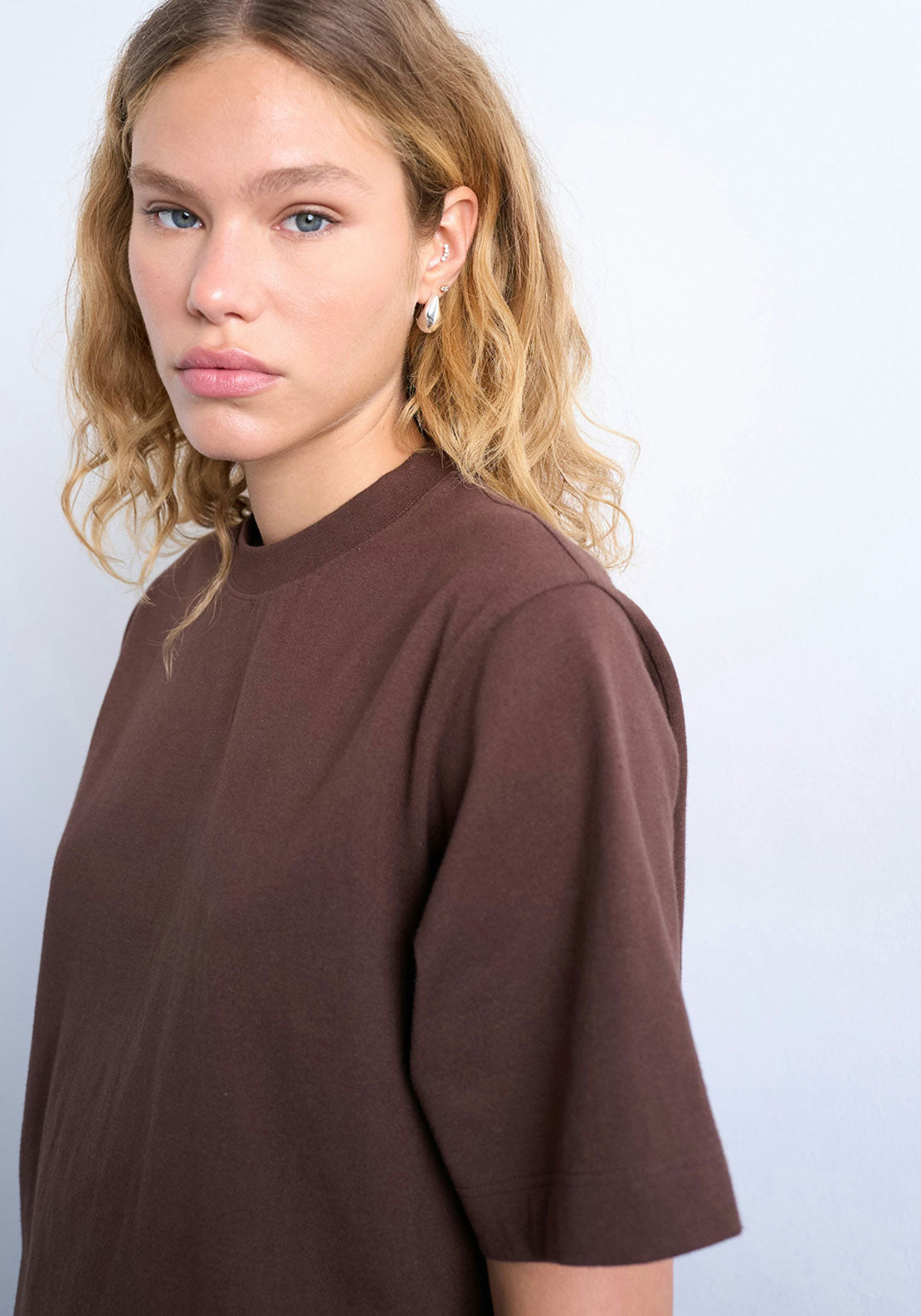 Topshop Julina Short Sleeve Basic T-Shirt - Chocolate Brown 3 Shaws Department Stores