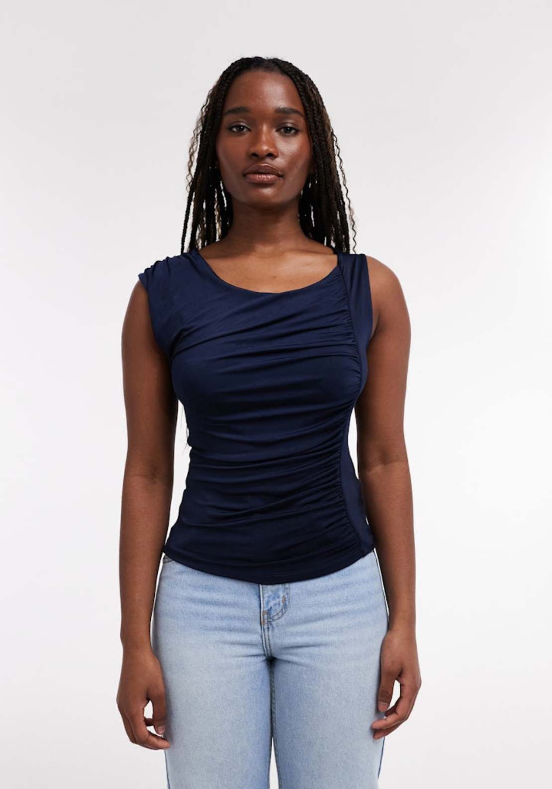 Topshop Kenza Ruched Tank Top - Navy Blazer 1 Shaws Department Stores