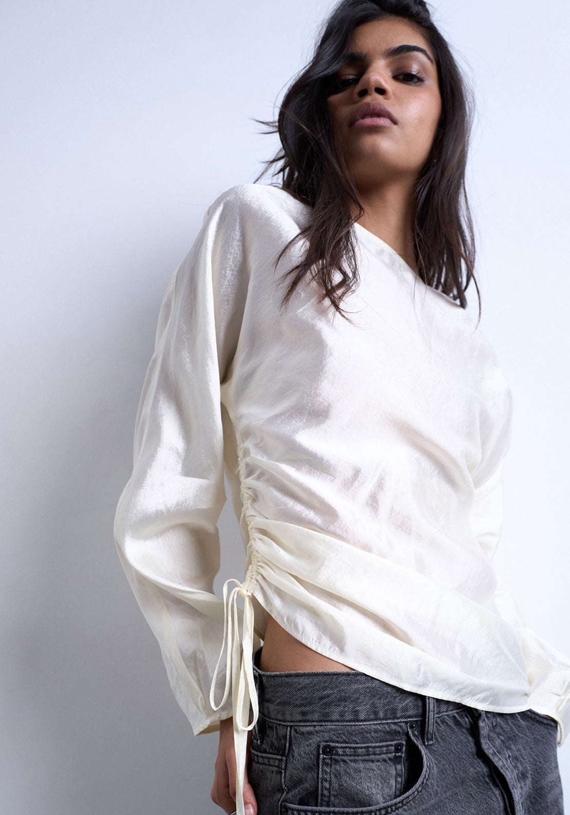 Topshop Joyce Round Neck Top - Snow White 1 Shaws Department Stores