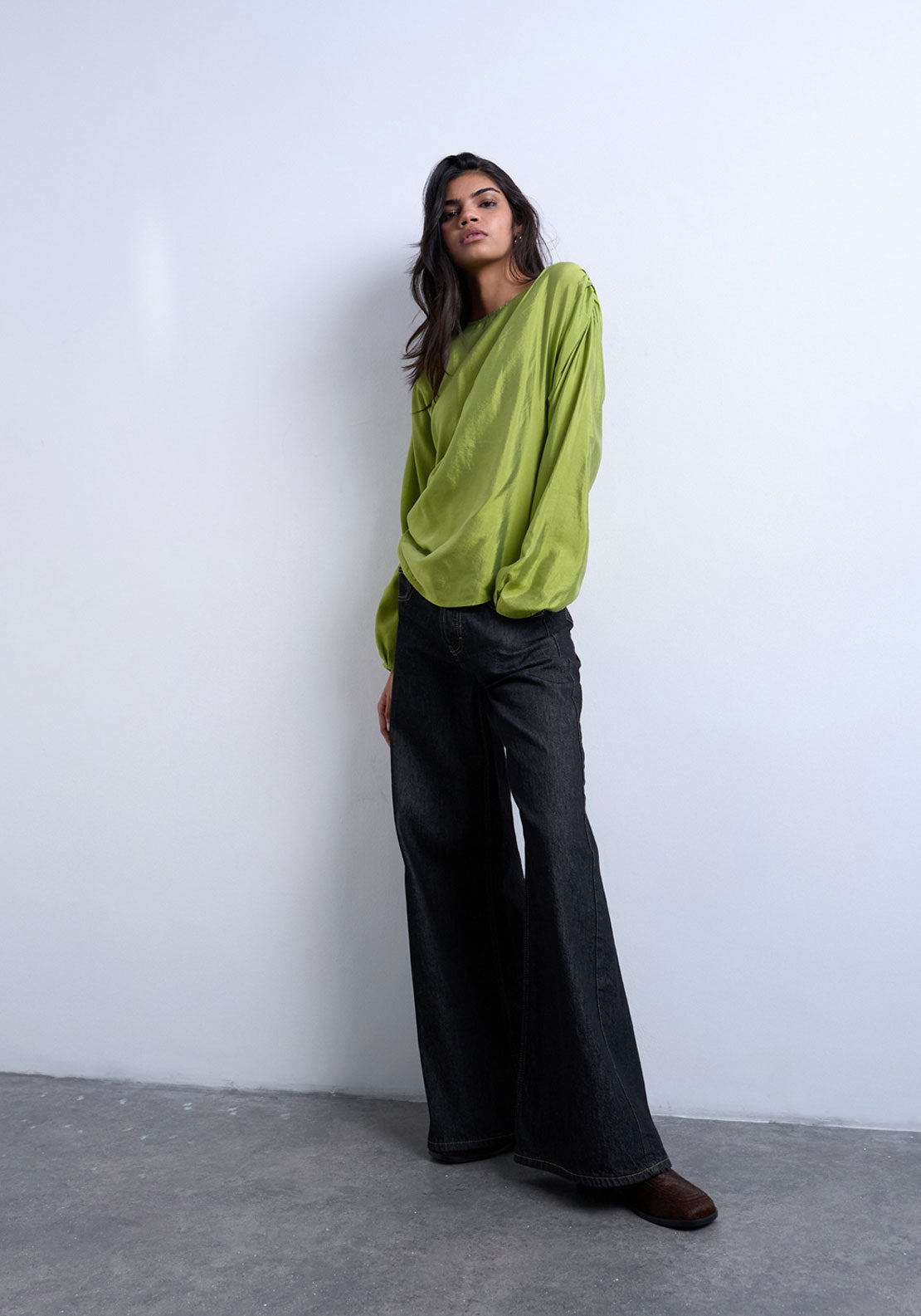 Topshop Joyce Round Neck Top - Jade Green 4 Shaws Department Stores
