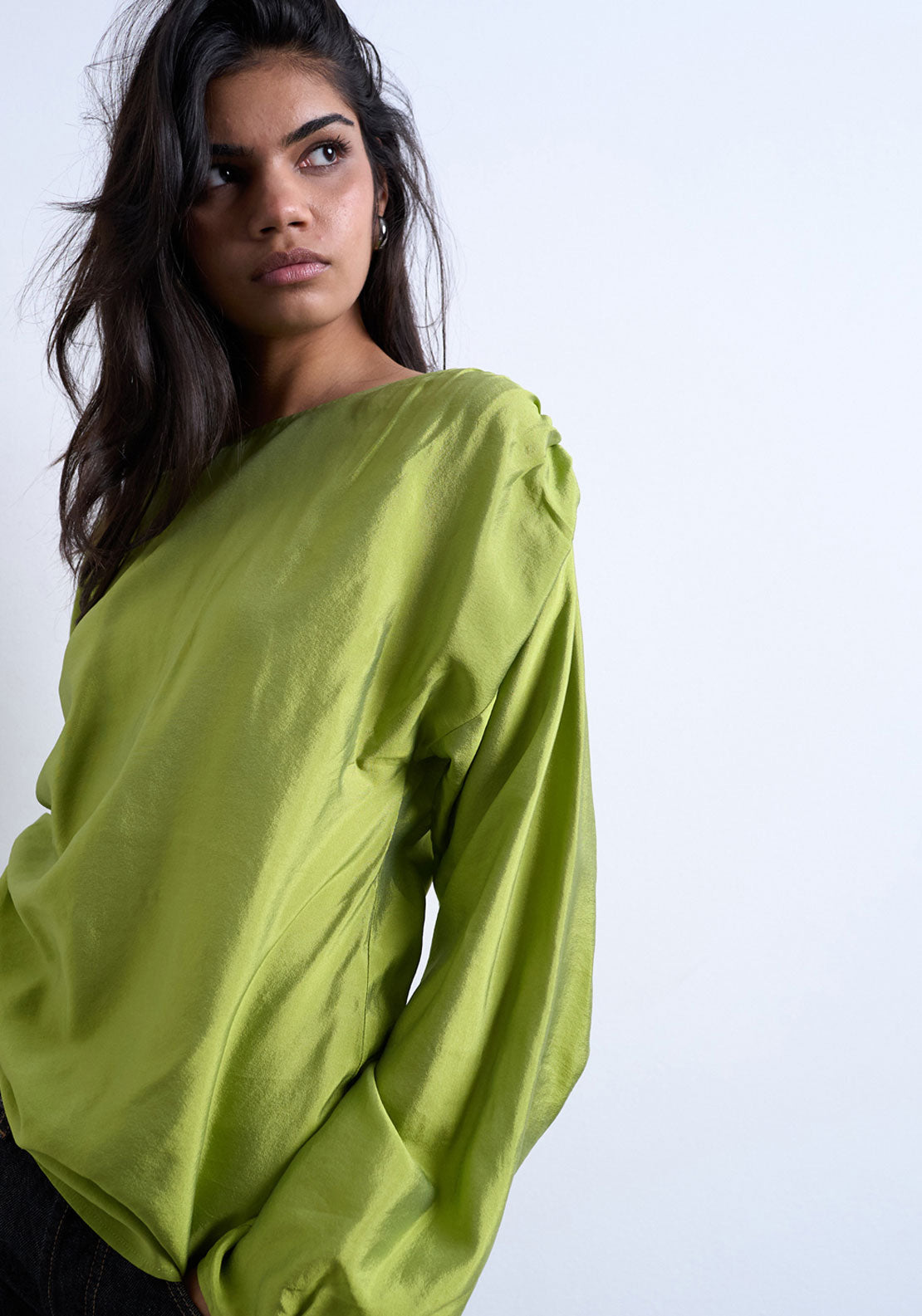Topshop Joyce Round Neck Top - Jade Green 1 Shaws Department Stores