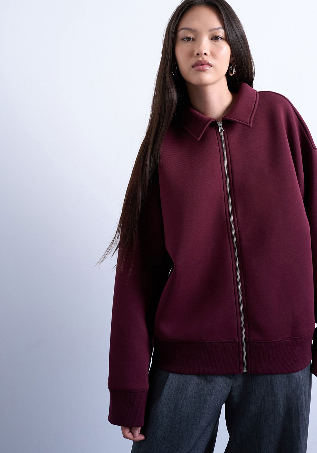 Topshop Lina Zip Jacket - Burgundy 1 Shaws Department Stores