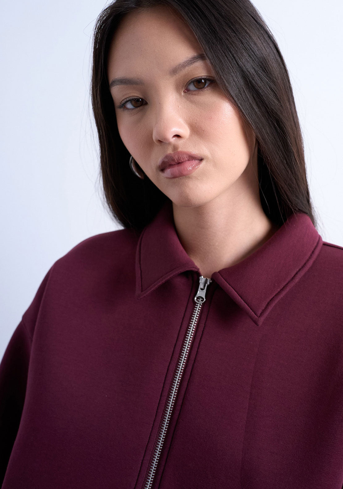 Topshop Lina Zip Jacket - Burgundy 3 Shaws Department Stores