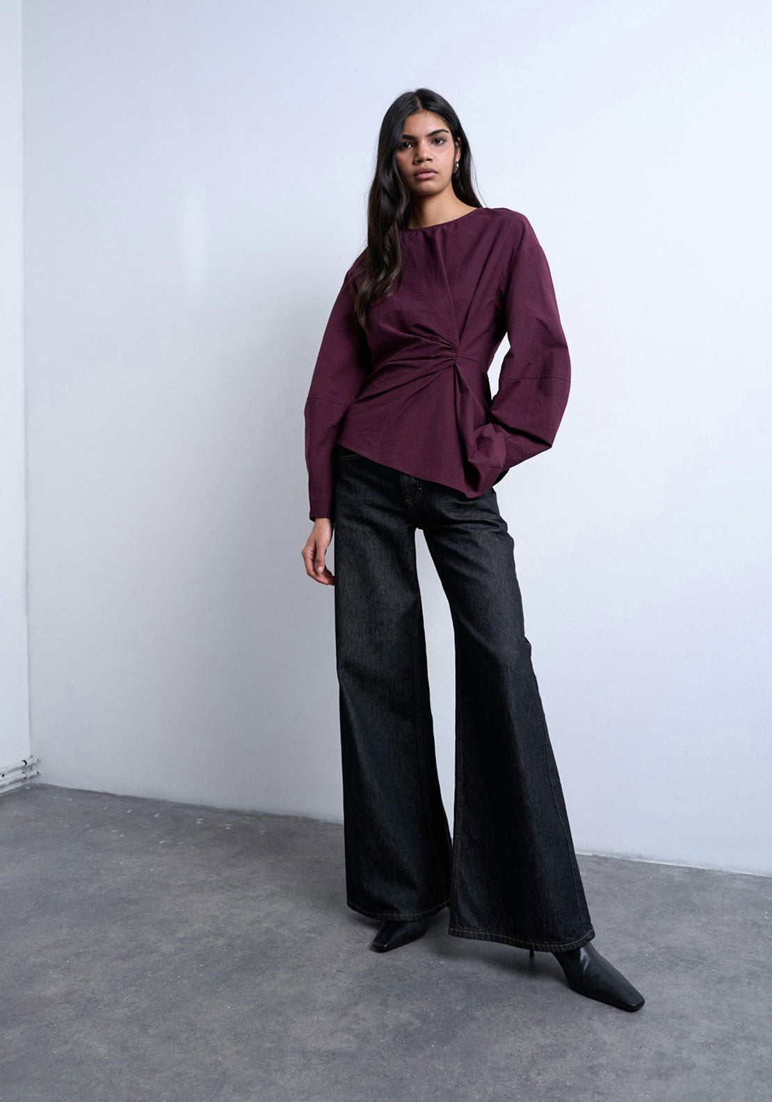 Topshop Lennie Round Neck Top - Burgundy 4 Shaws Department Stores