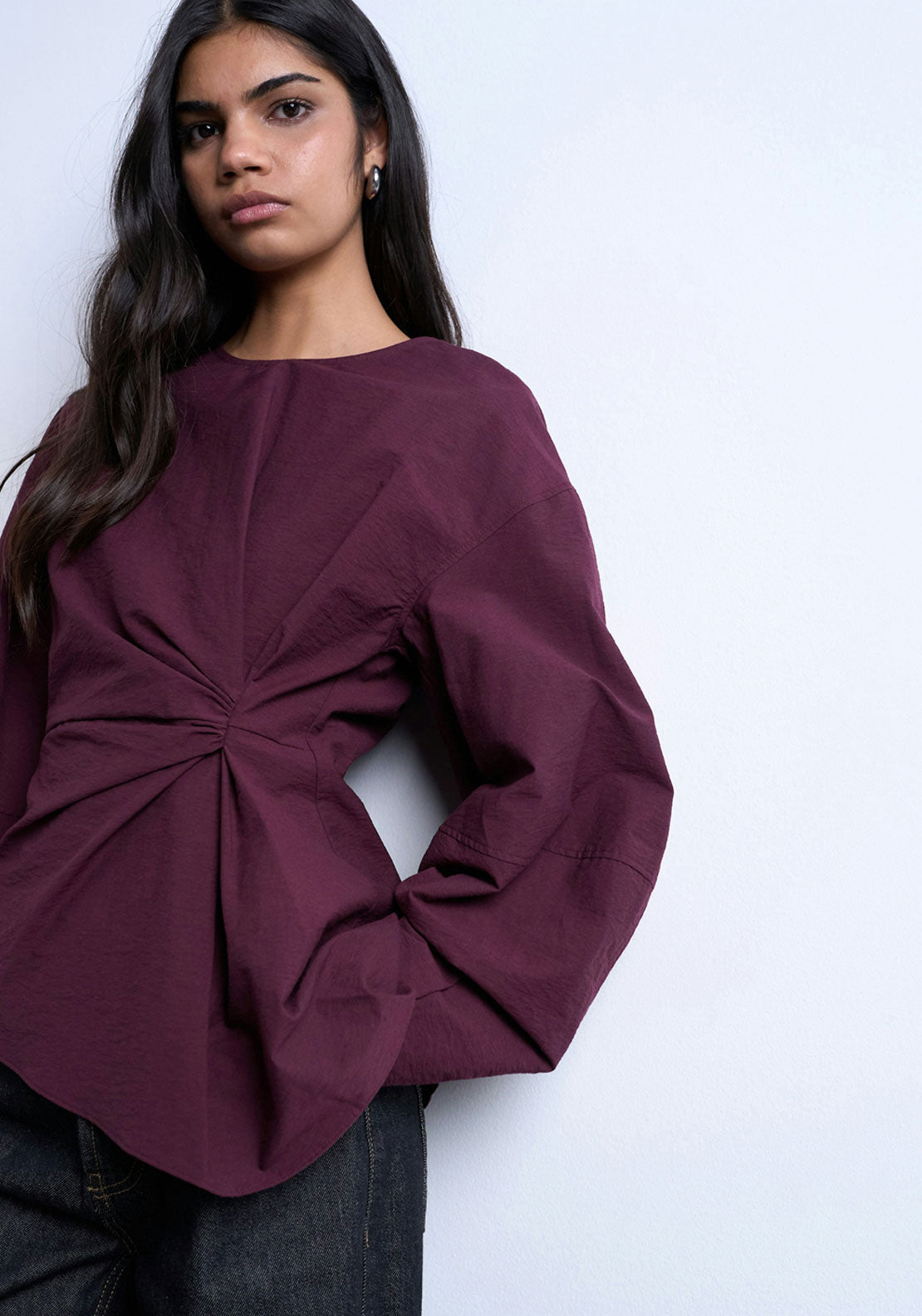 Topshop Lennie Round Neck Top - Burgundy 1 Shaws Department Stores