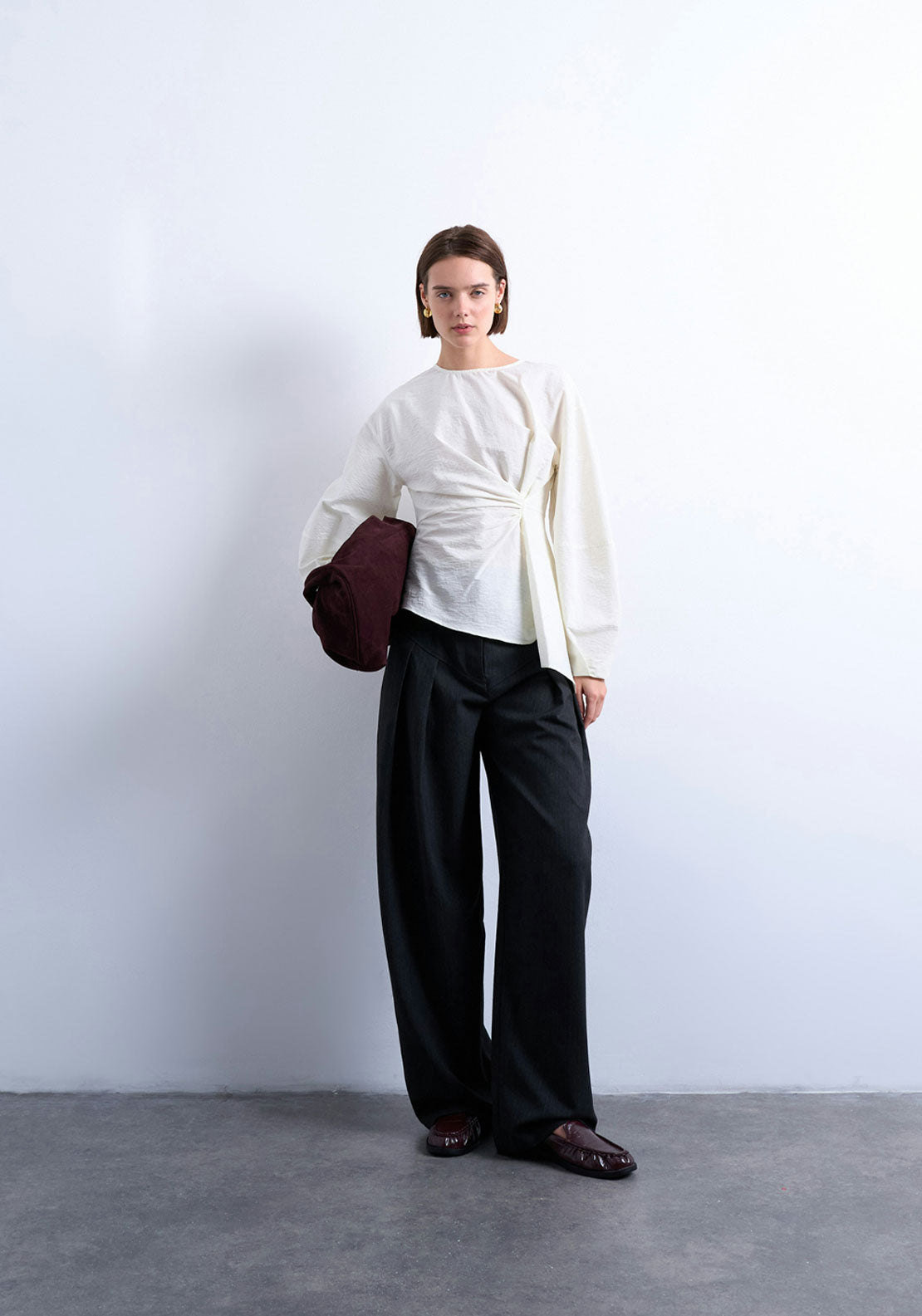 Topshop Lennie Round Neck Top - Ivory Cream 4 Shaws Department Stores