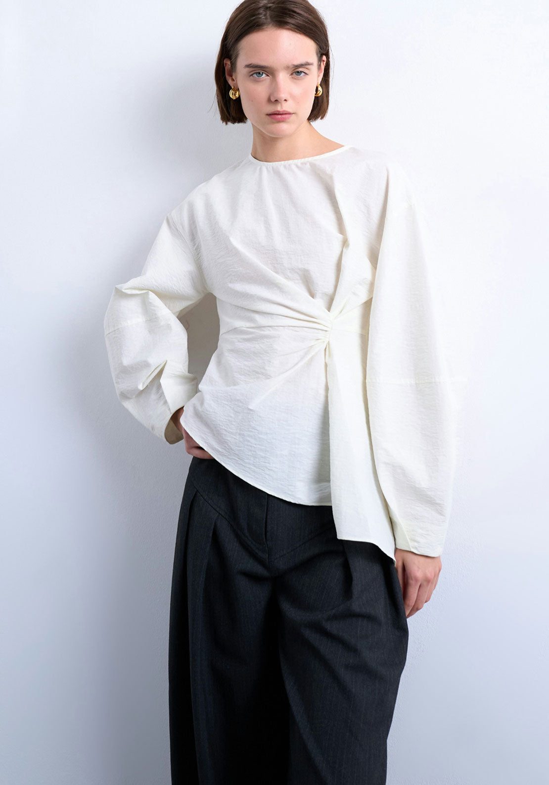 Topshop Lennie Round Neck Top - Ivory Cream 1 Shaws Department Stores