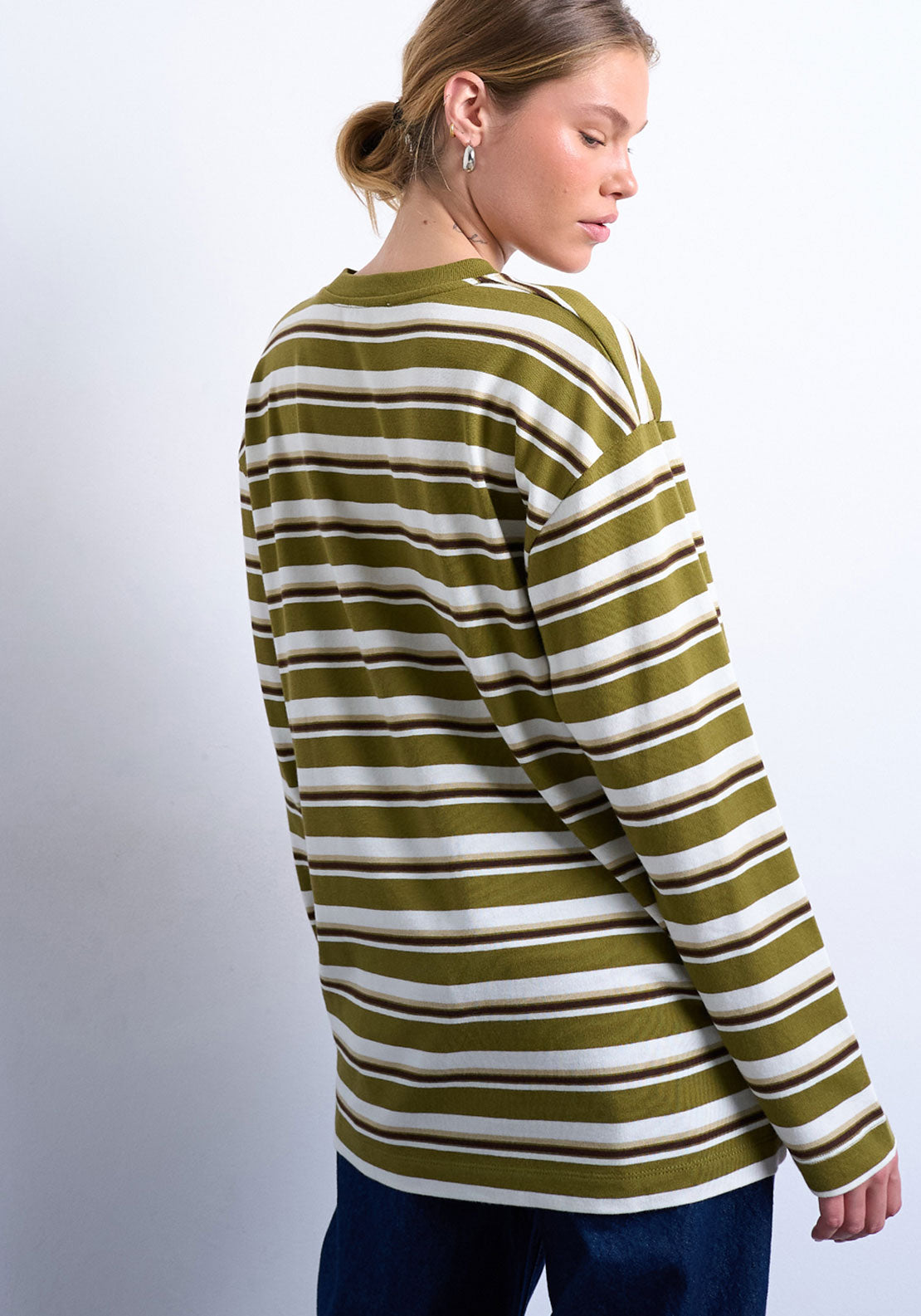 Topshop Nila Stripe Skater T-Shirt - Khaki 2 Shaws Department Stores