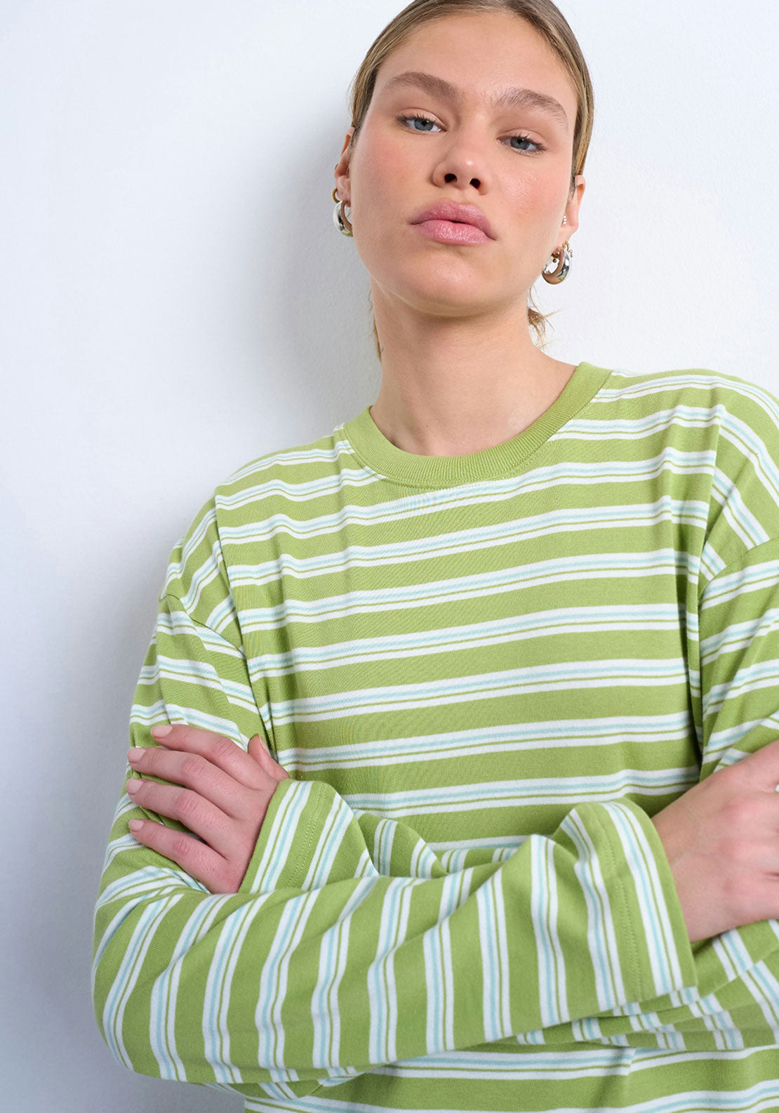 Topshop Nila Stripe Skater T-Shirt - Bright Green 3 Shaws Department Stores