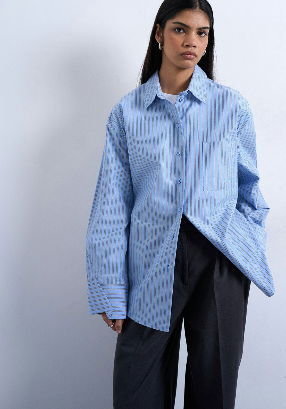 Topshop Elouise Oversize Shirt - Blue Iolite 1 Shaws Department Stores