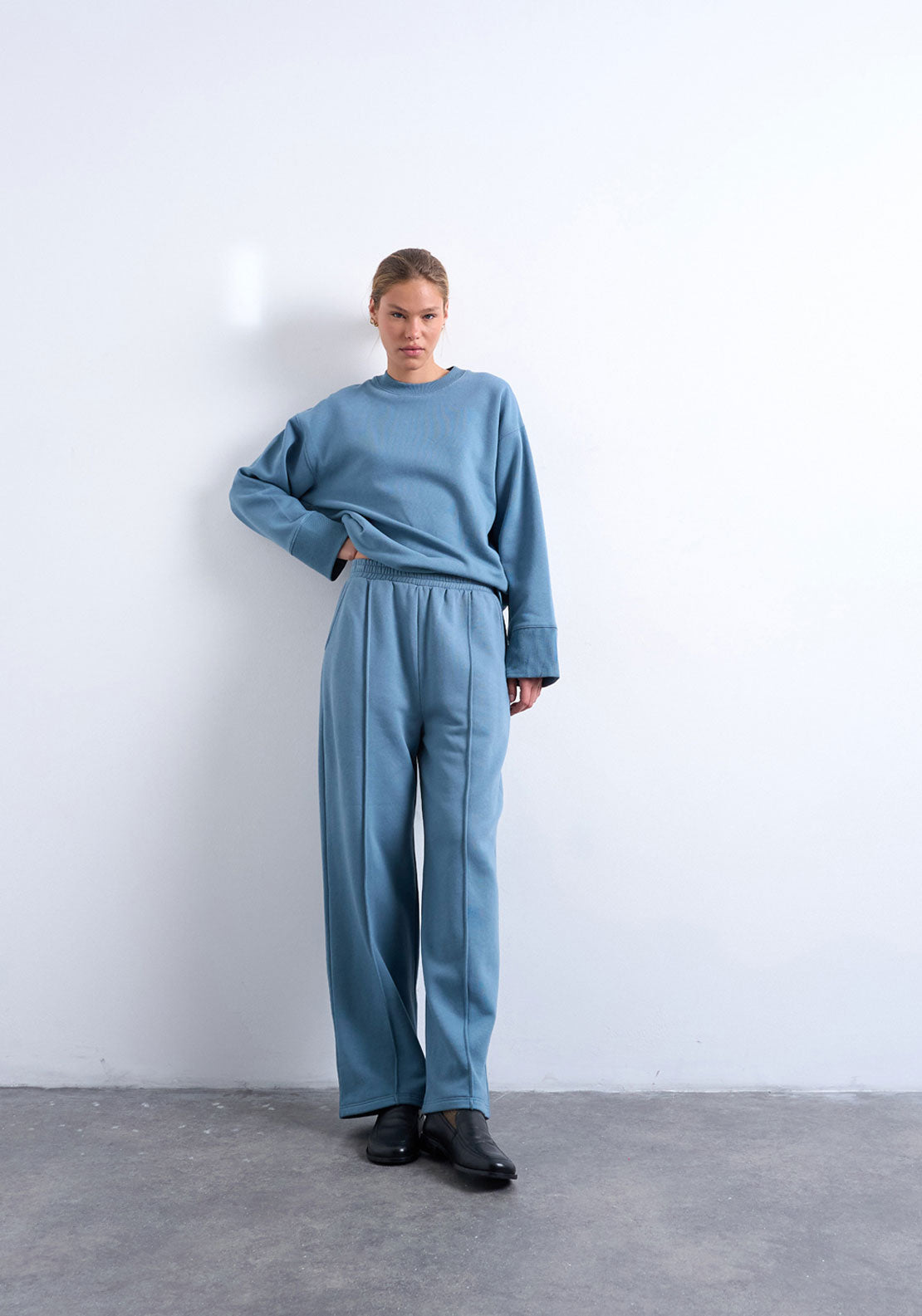 Topshop Abba Wide Sleeve Sweatshirt - Blue Iolite 4 Shaws Department Stores