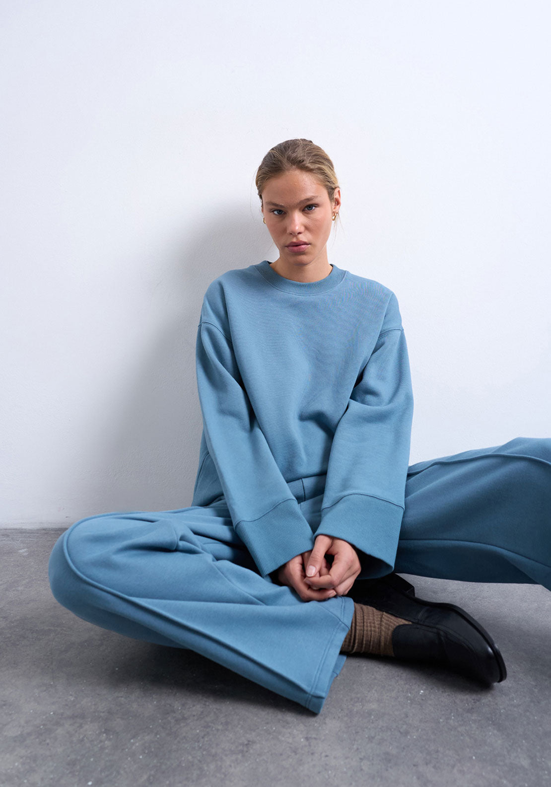 Topshop Abba Wide Sleeve Sweatshirt - Blue Iolite 1 Shaws Department Stores