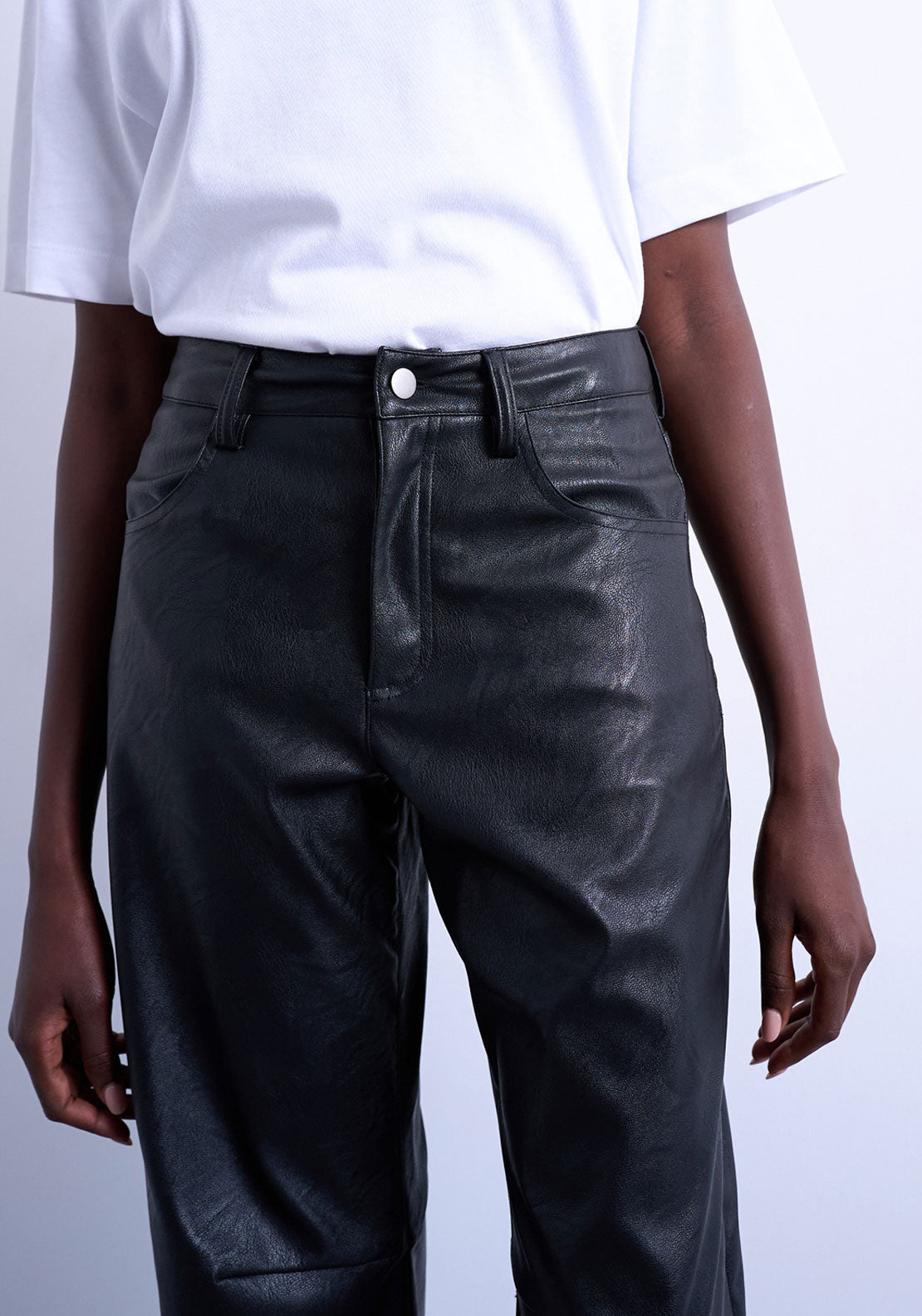 Topshop Cicely Fake Leather Trousers - Black 3 Shaws Department Stores