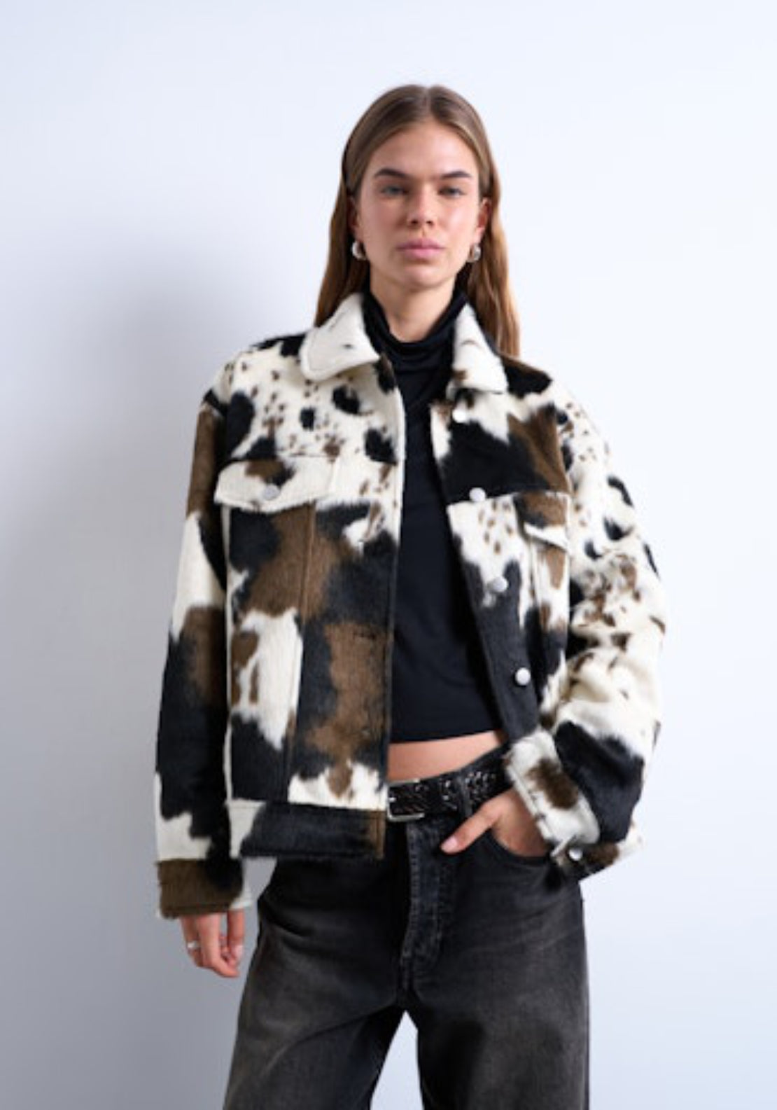 Topshop May Western TruckerJacket - Ecru Western brown 1 Shaws Department Stores