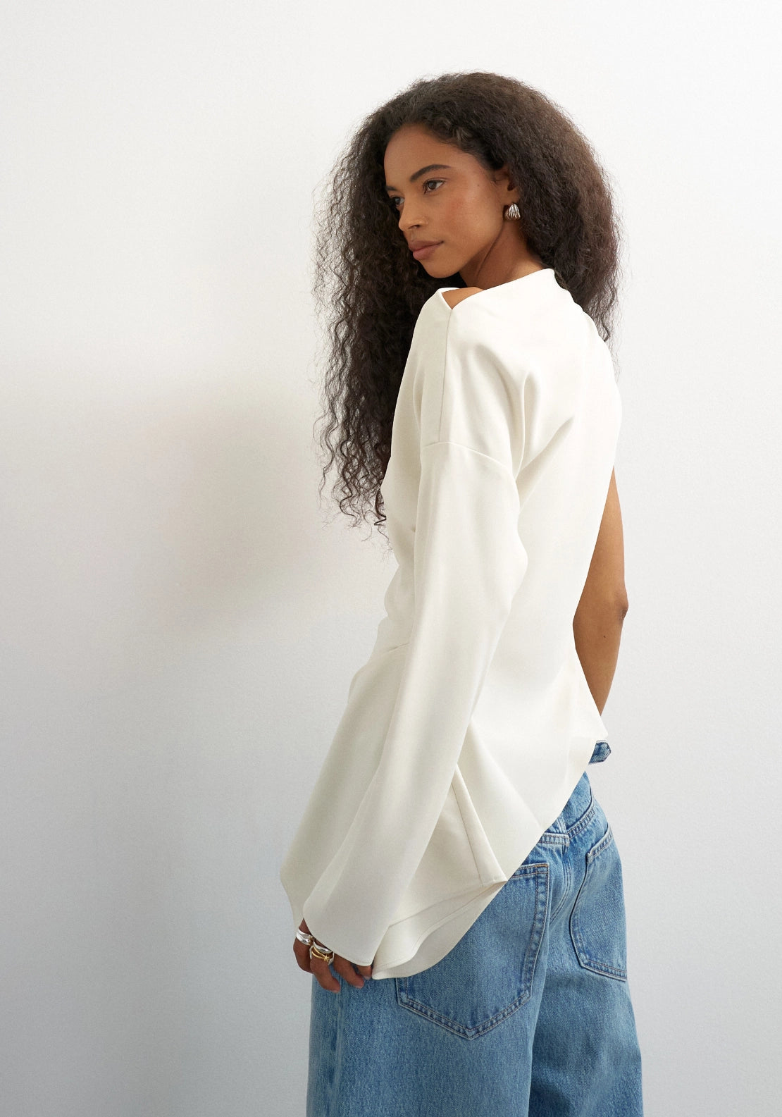 Tena One Shoulder Long Sleeve Top - Double Cream