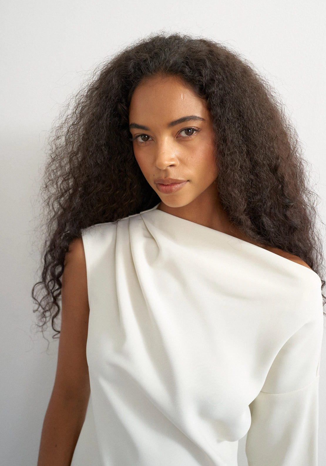 Tena One Shoulder Long Sleeve Top - Double Cream
