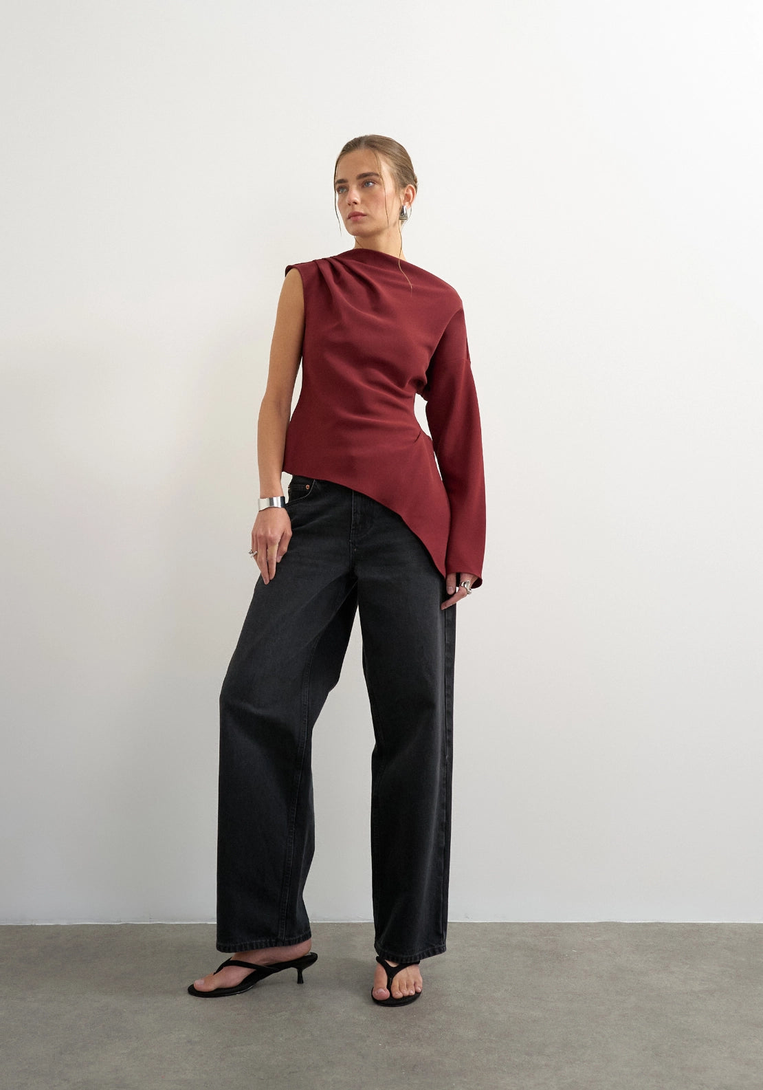 Tena One Shoulder Long Sleeve Top - Port